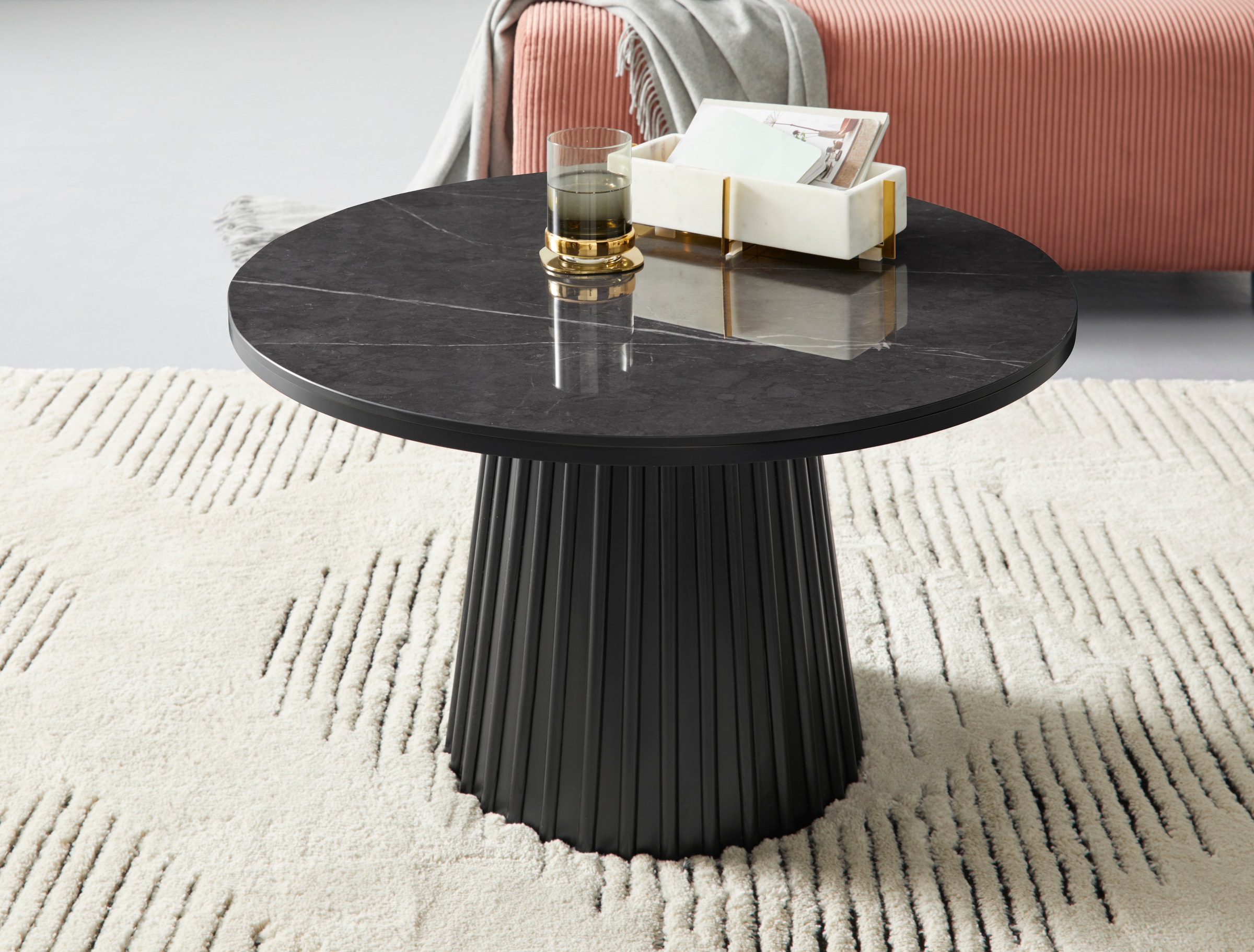 Image of GOODproduct Couchtisch "Roos" Keramikplatte in Marmor-Optik, geriffelter Fuss, Breite 80 cm