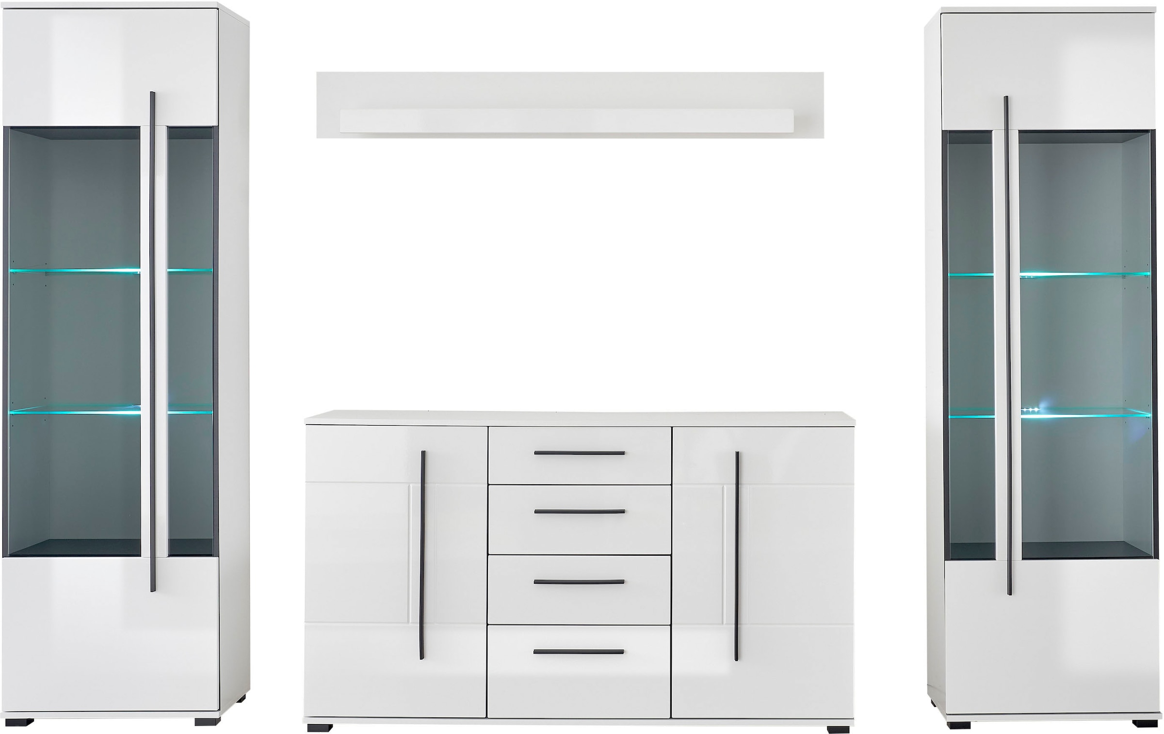 INOSIGN Wohnwand »Cantara, moderne Anbauwand, Wohnzimmer-Set, in Eiche Evoke oder Weiss«, (Set), enthält zwei Vitrinen, ein Sideboard und ein Wandboard