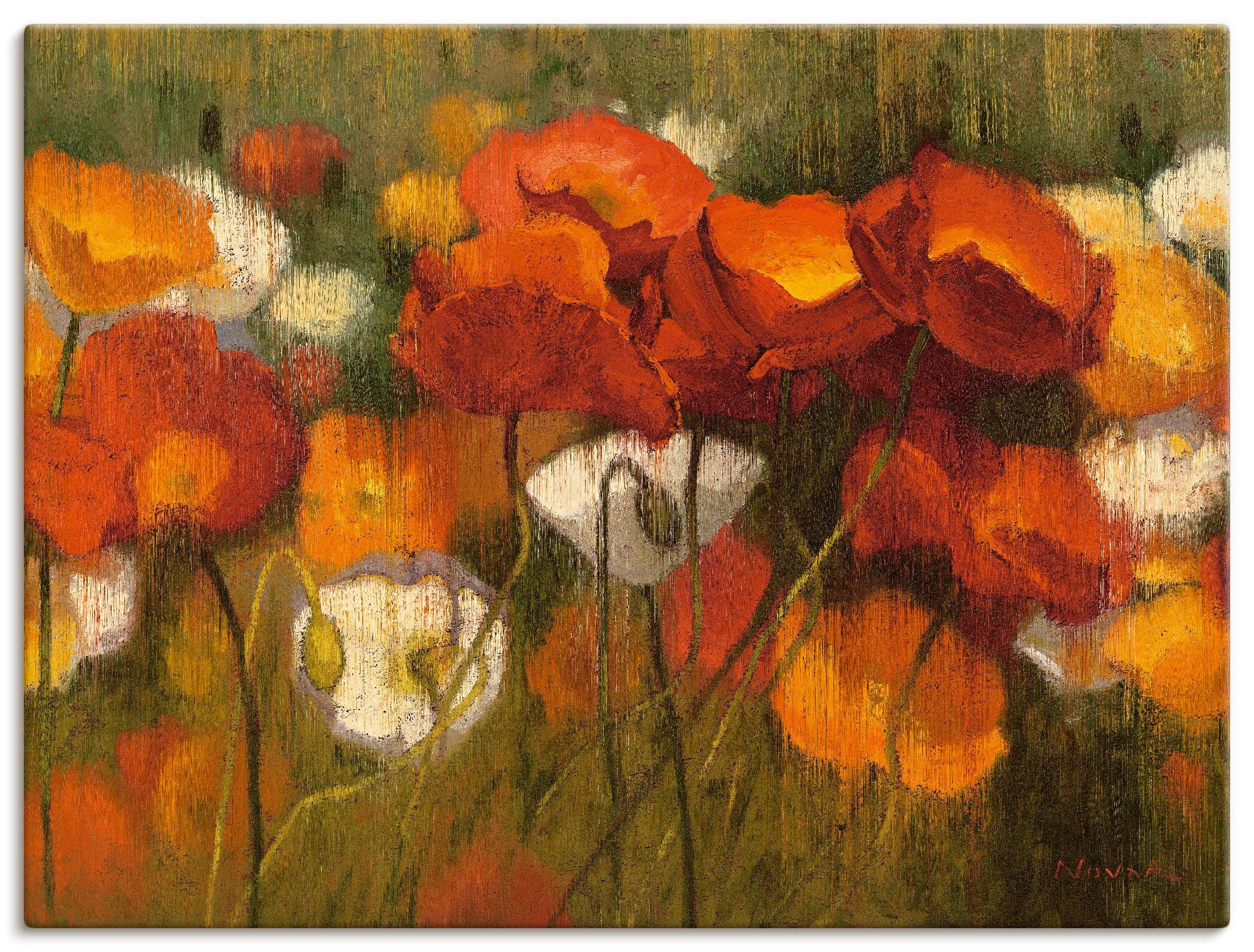 Image of Artland Leinwandbild "Das starke Rot II" Blumenwiese 1 Stk. tlg. auf Holzrahmen gespannt