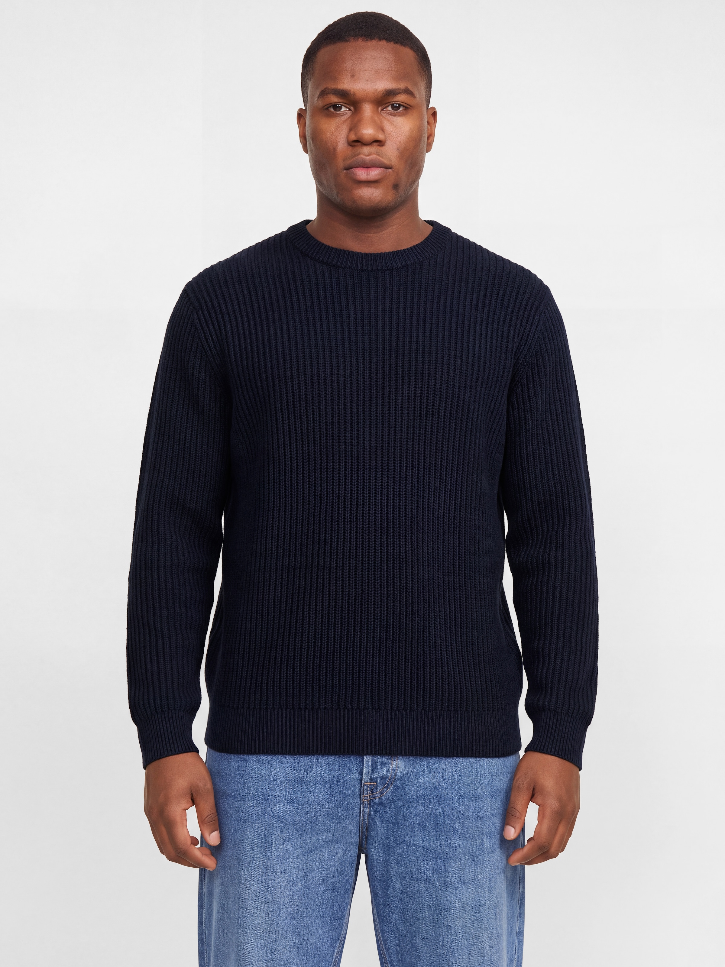 Image of Jack & Jones PlusSize Rundhalspullover "JJSAGE KNIT CREW NECK PLS" Materialmix, locker geschnitten