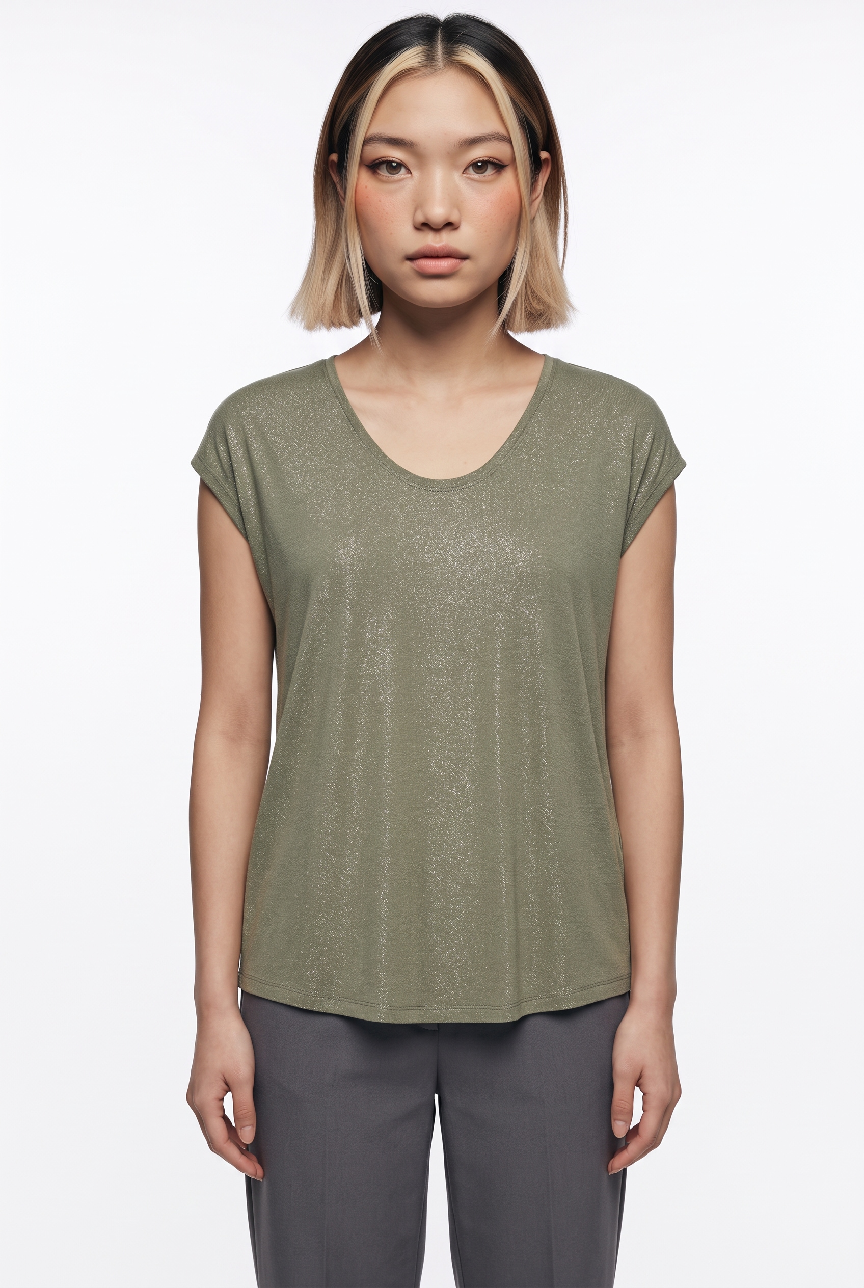 Image of pieces Kurzarmshirt "PCALICE SS GLITTER TEE JRS NOOS BC" Viskosemischung, loose fit