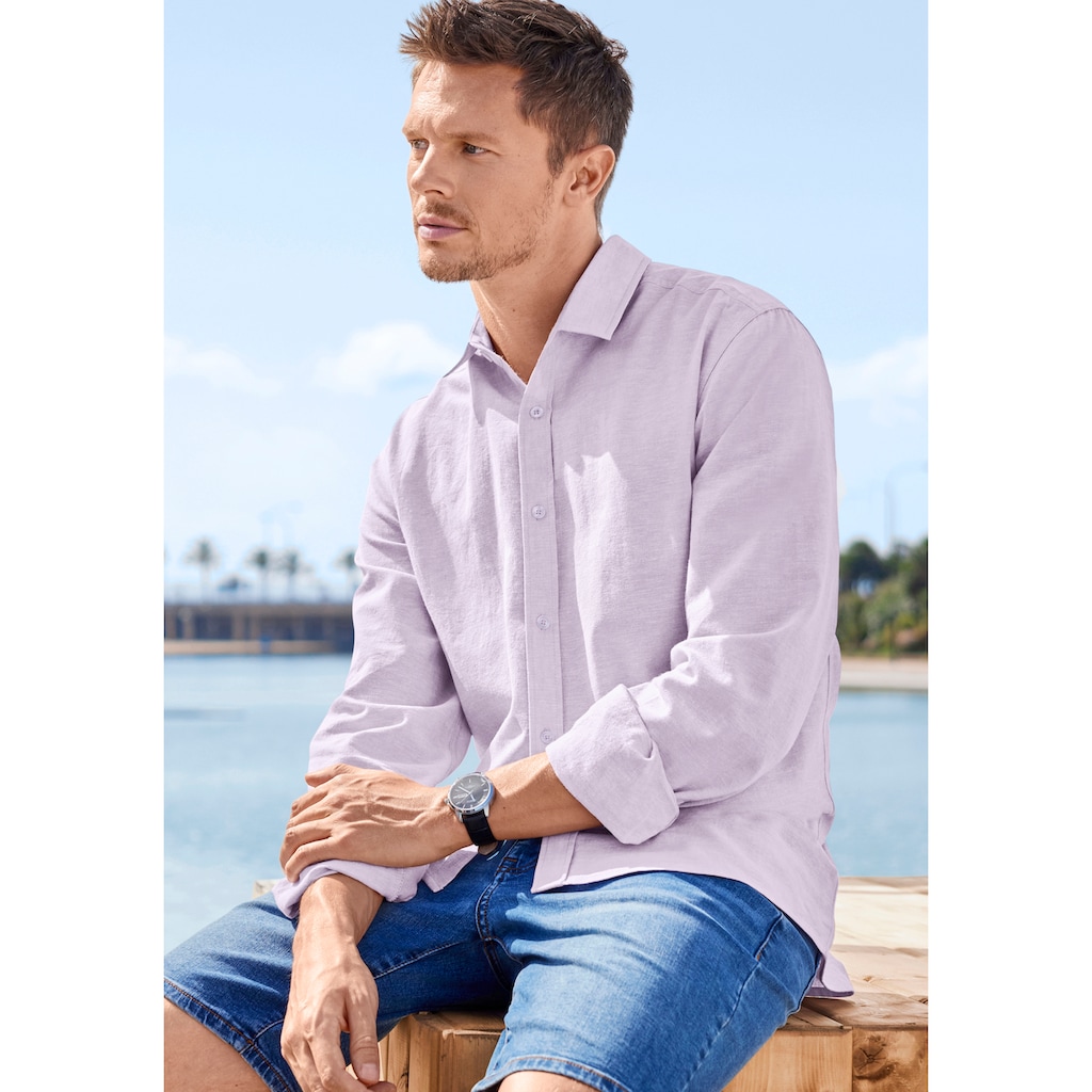 John Devin Langarmhemd »Regular Fit,«, Sommerhemd mit Kentkragen aus Baumwoll-Leinen Mischung