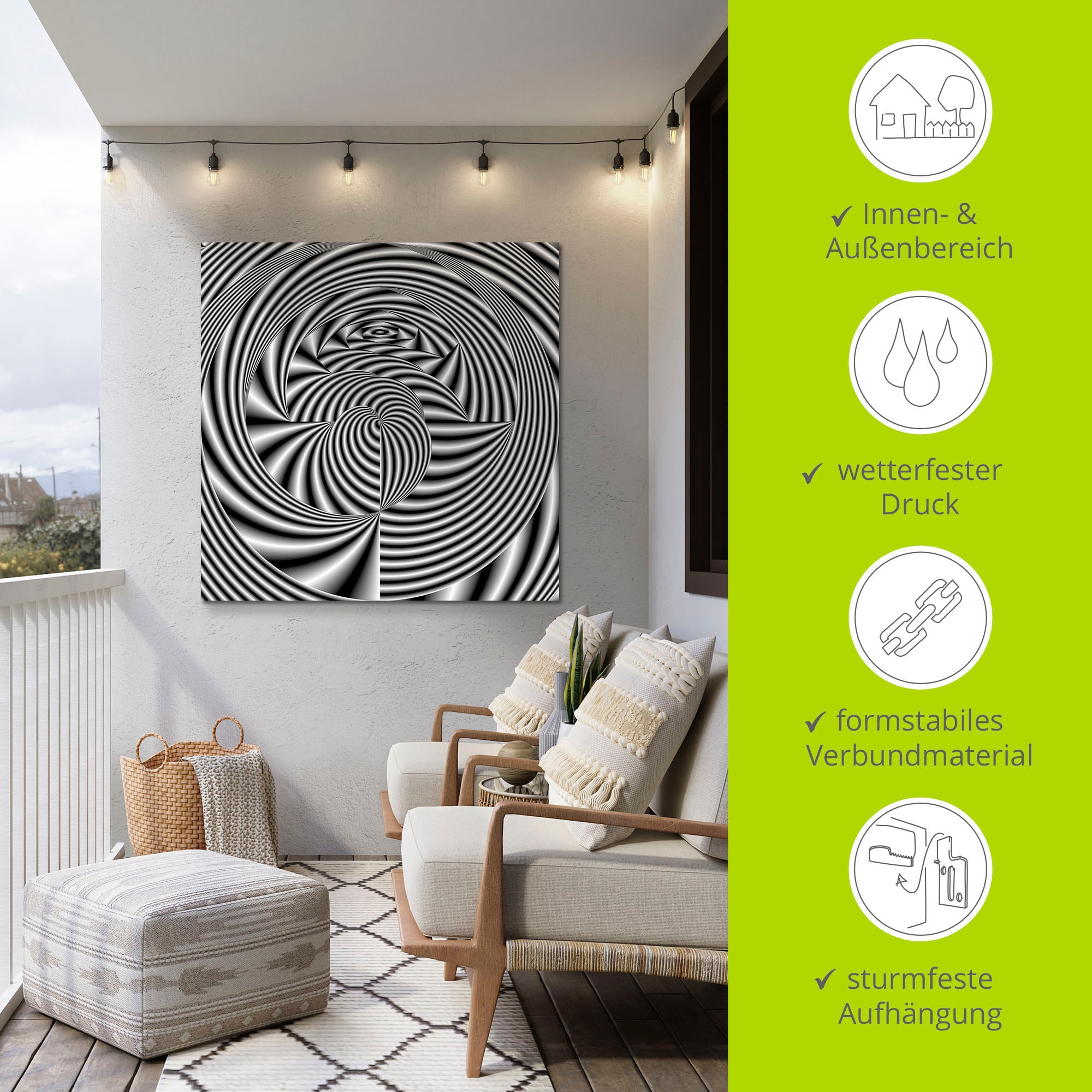 Artland Alu-Dibond-Druck »CNC monochrom«, Muster, (1 St.), für Innen- und Aussenbereich geeignet, Outdoorbild