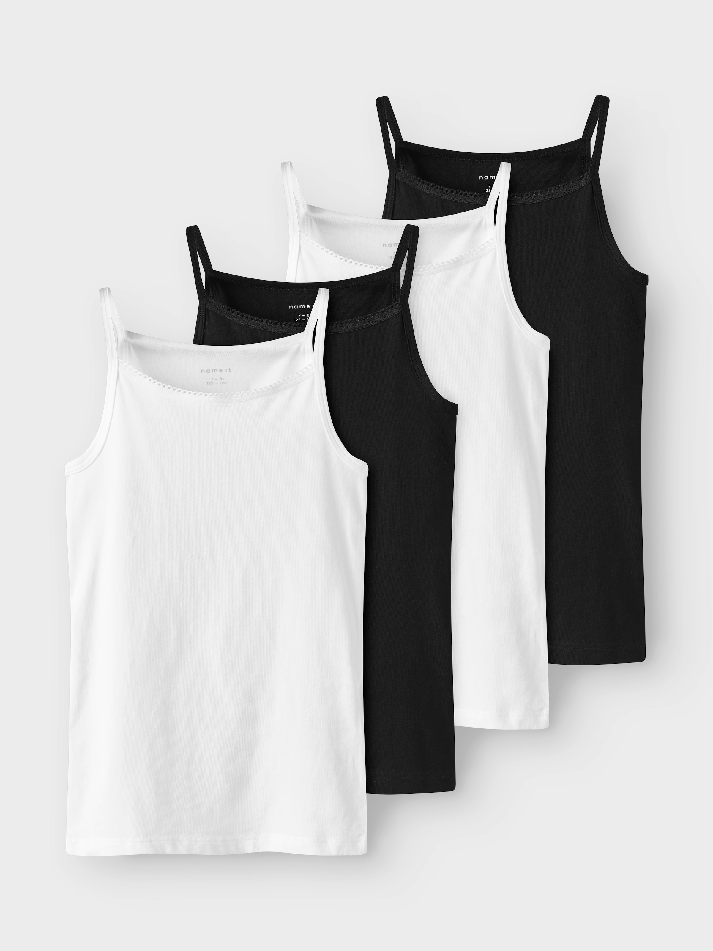 Image of Name It Unterhemd "NKFSTRAP TOP 4P BLACK WHITE SOLID NOOS" Packung, 4 Stk.