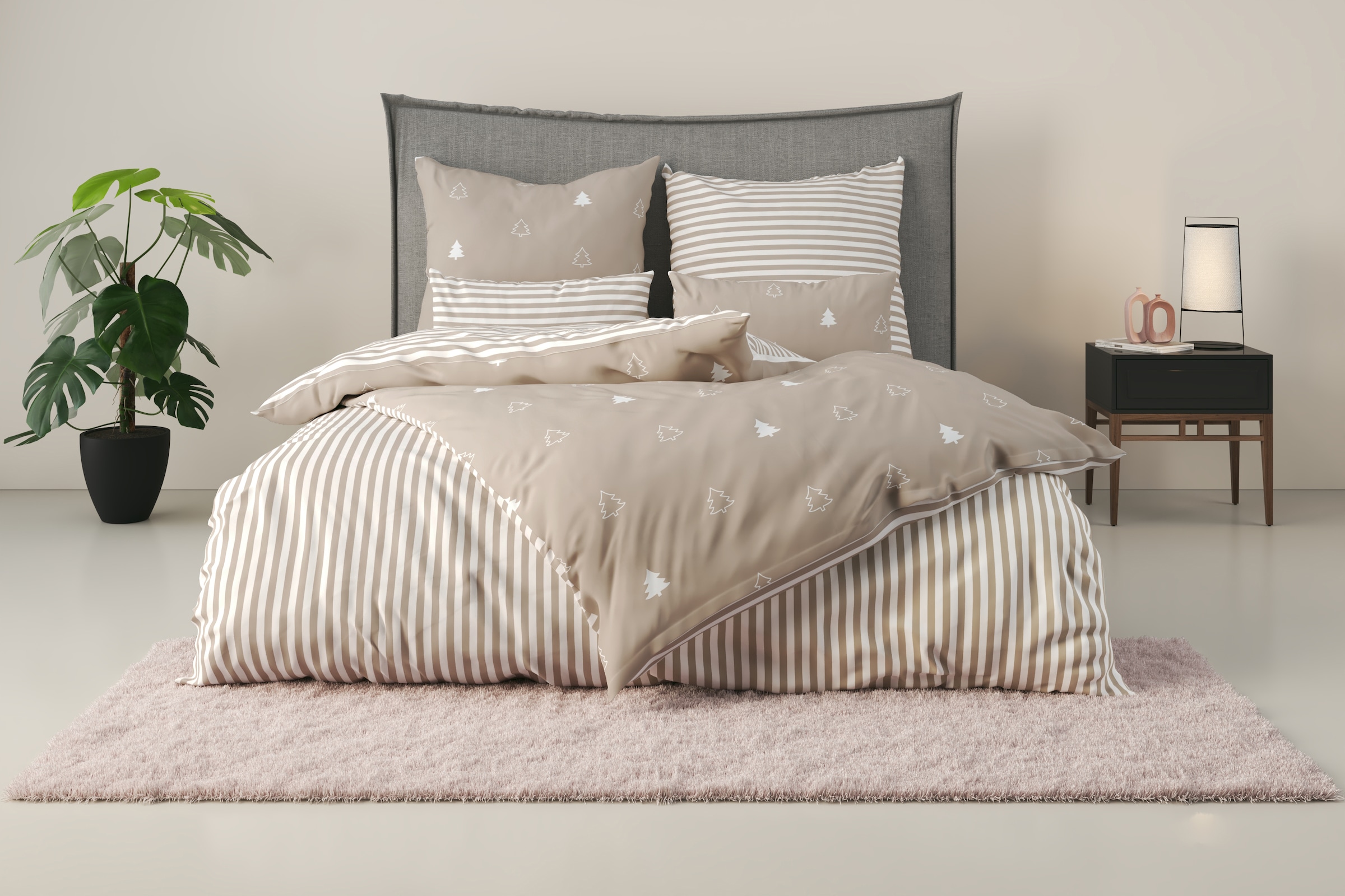 Image of GOODproduct Wendebettwäsche "JULIE in Renforcé oder kuscheliger Biber-Qualität" 2 Stk. Bettwäsche mit Tannenbäumen, Baumwolle, Winter, ab Grösse 135x200 cm