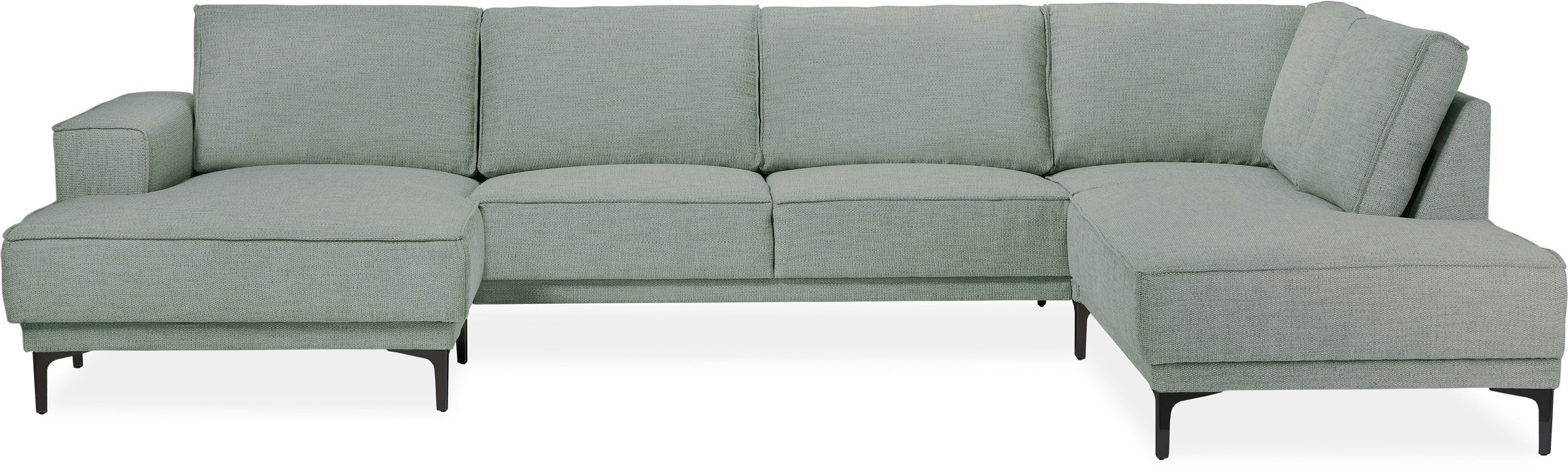 Places of Style Wohnlandschaft »XXL Sofa Oland, Struktur, Flachgewebe, Luxus-Microfaser, Boucle«, U-Form, 345 cm, Wellenunterfederung, Skandi-Design, Metallfüsse
