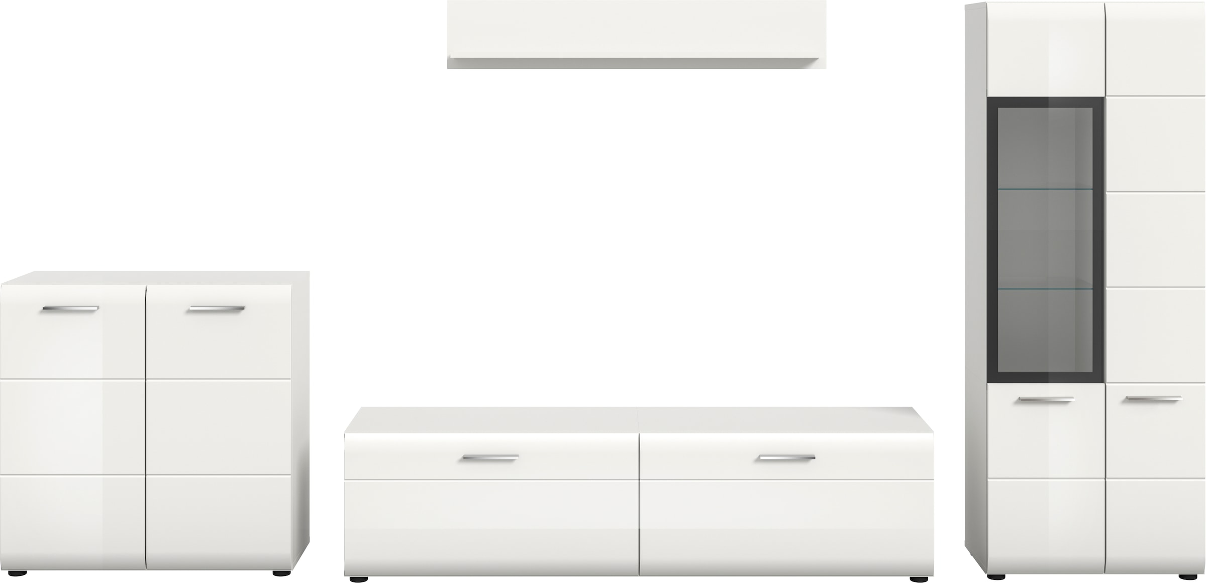 INOSIGN Wohnwand »FLORENZ, 4-teilige Wohn-Kombination, hochwertige MDF-Front« Set, Set, best. aus: 1 Kommode, 1 Lowboard, 1 Vitrine, 1 Wandboard, 4 Stk. tlg.