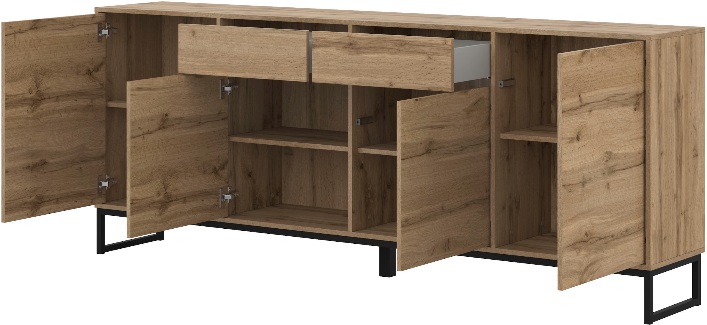 GOODproduct Sideboard »Loft, Breite 208,5 cm, grifflose Kommode 4 Türen/2 Schubkästen.« Schubladenschrank mit viel Stauraum, Einlegeböden verstellbar