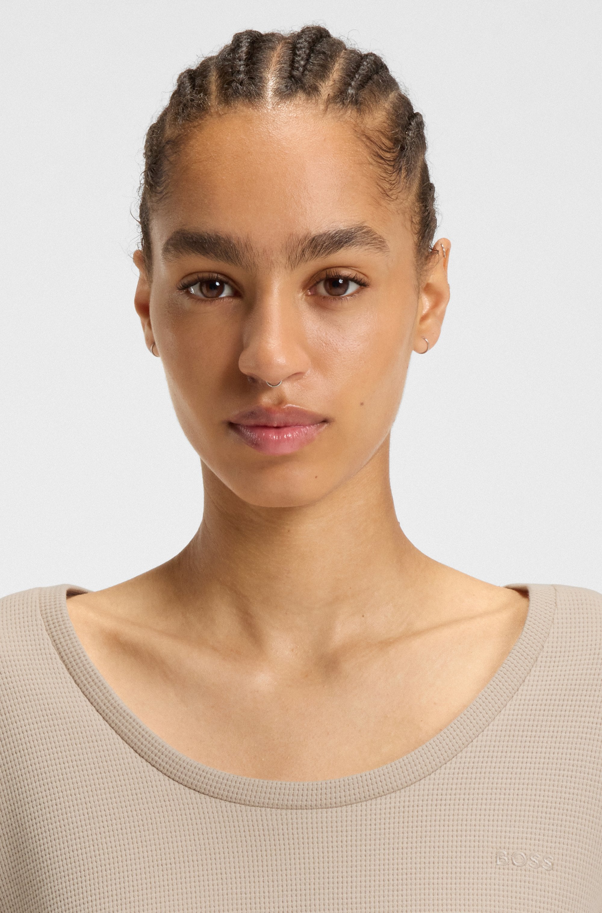 BOSS T-shirt à manches longues »Waffle« Schlaf-Top, Waffelstruktur, aus Baumwollmix