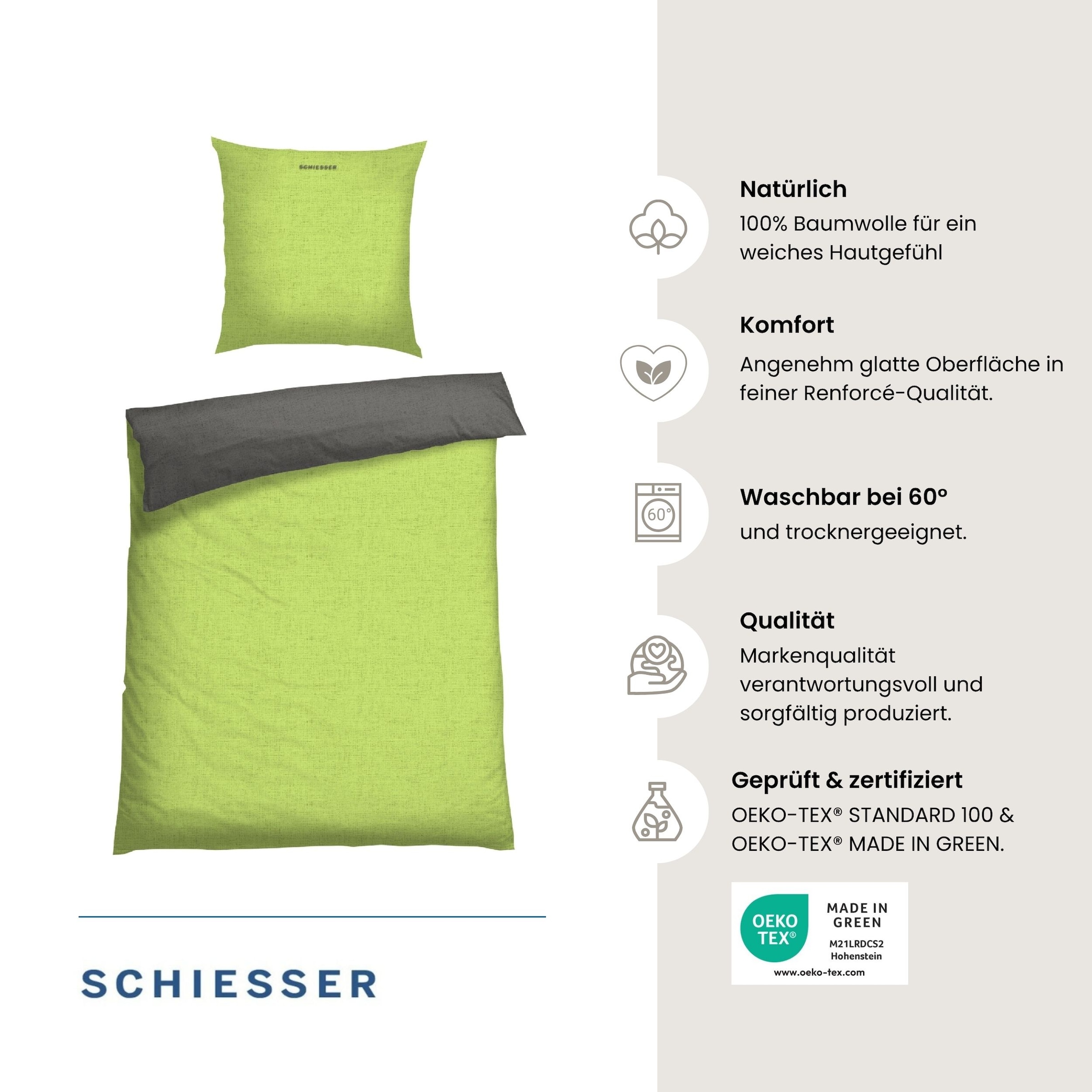 Schiesser Wendebettwäsche »Doubleface aus weicher Baumwolle mit edlem Melangeeffekt« 2 Stk. ab Grösse 135x200 cm erhältlich, OEKO-TEX® MADE IN GREEN