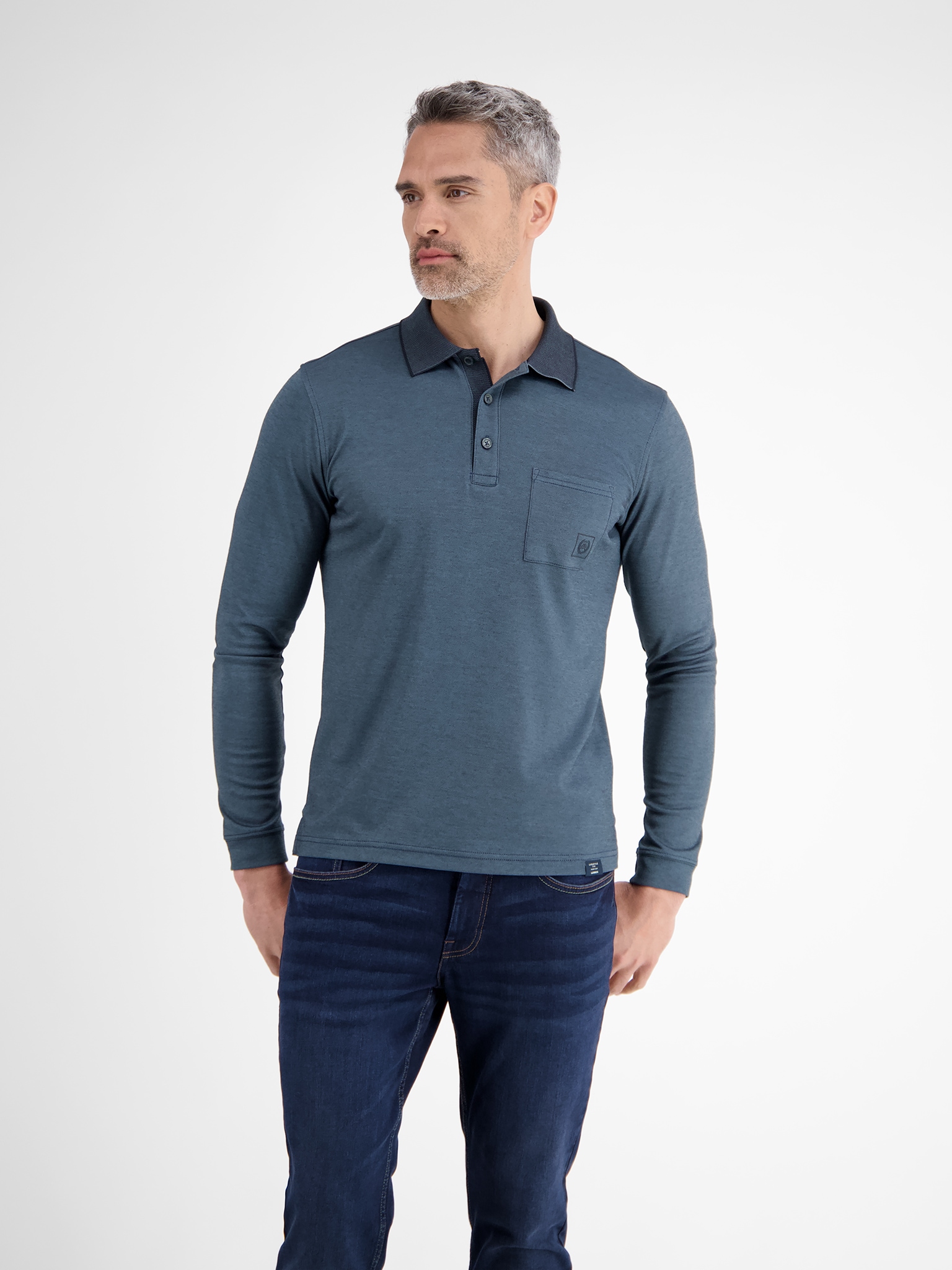 Image of LERROS Langarm-Poloshirt mit Logo-Stickerei