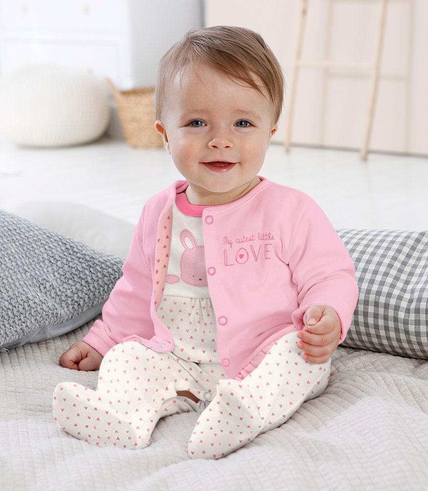 Image of KIDSWORLD Strampler, Jäckchen & Mütze "3tlg Baby-Set, für kleine Mädchen" Set, 3, 3 Stk. aus Bio-Baumwolle