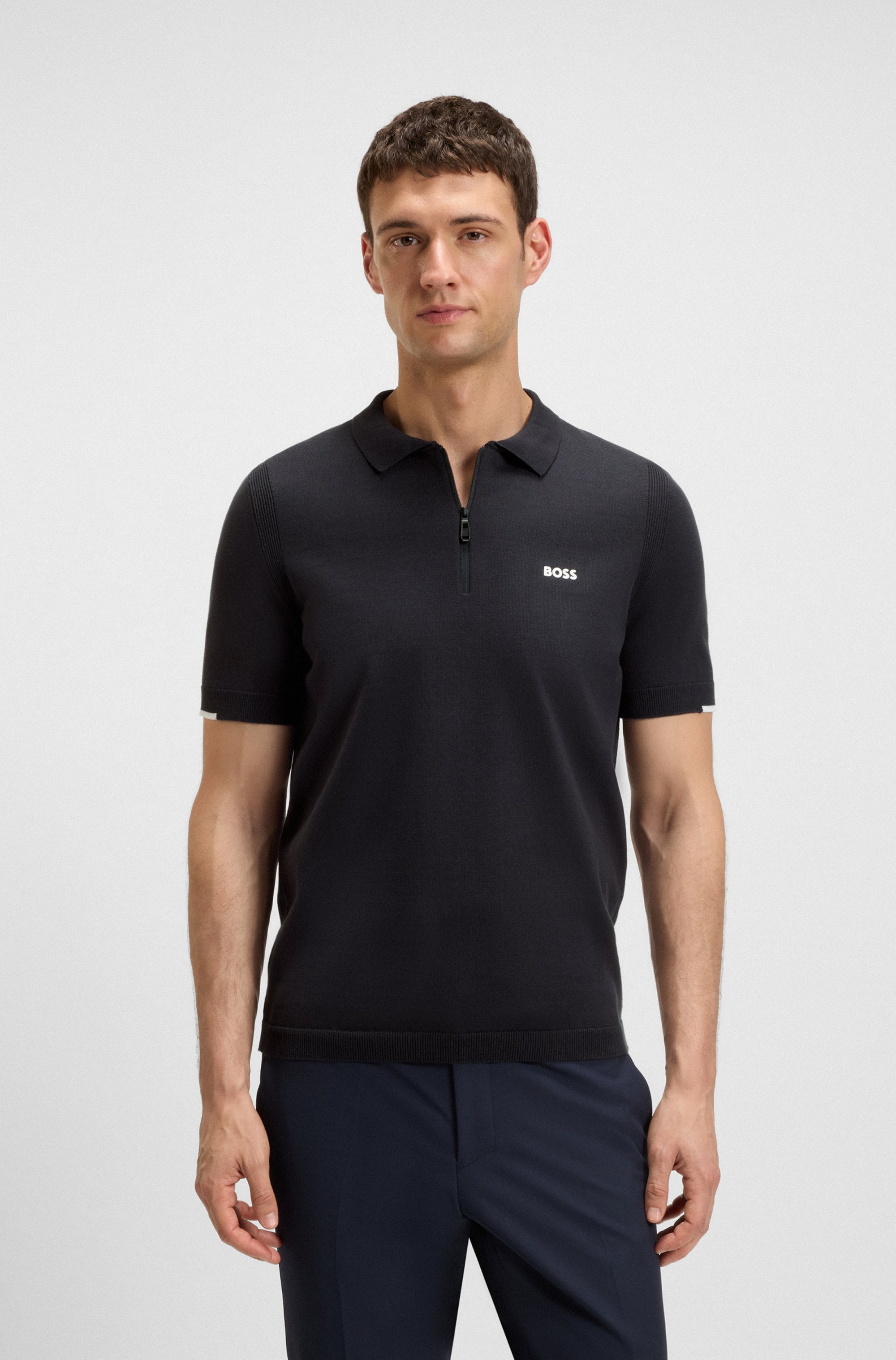 Image of BOSS GREEN Kurzarmpullover "K Ever-X PS" mit Perforierungen zur Belüftung