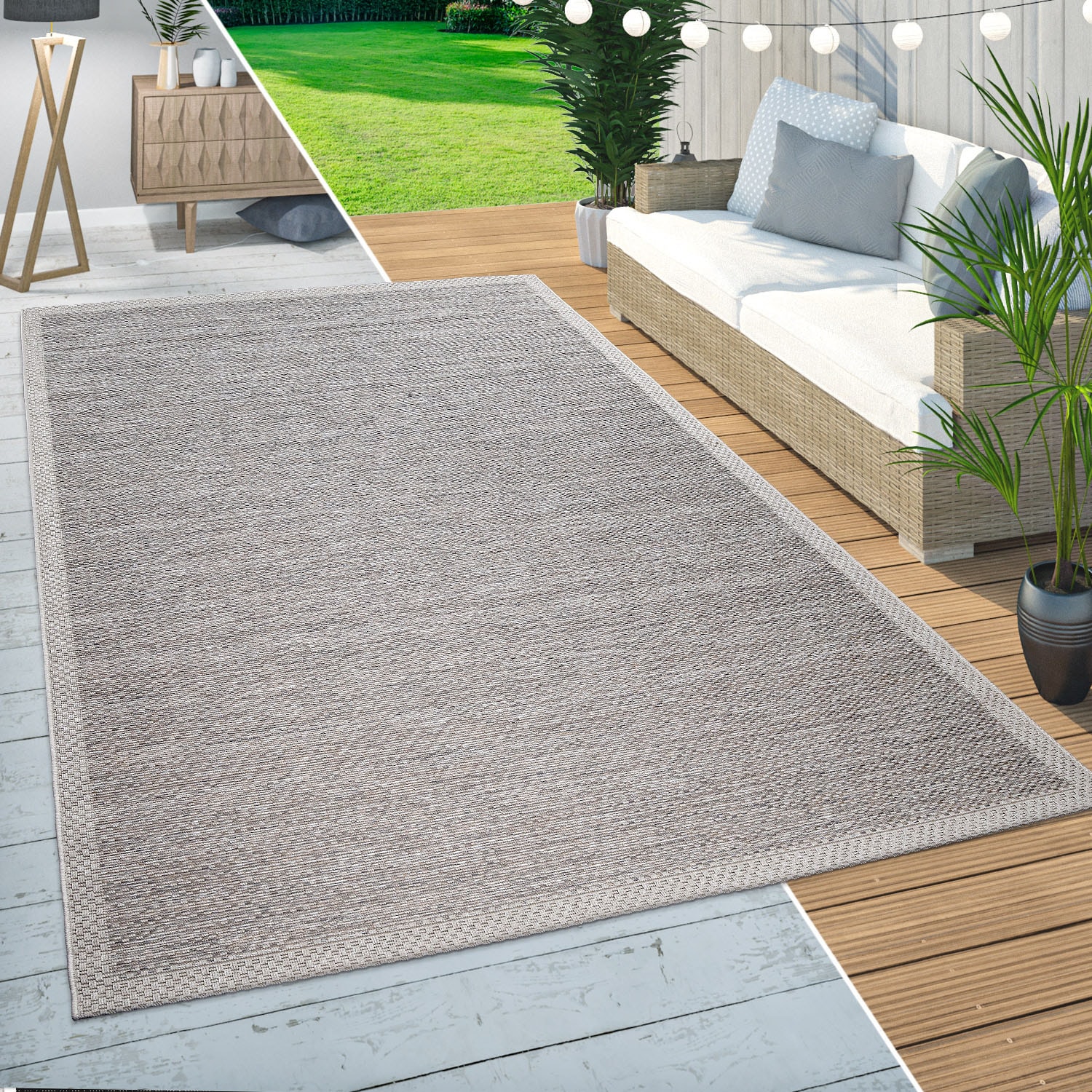 Paco Home Teppich »Vancouver 161«, Optik, melierte kaufen Outdoor rechteckig, und mit geeignet In- Bordüre, Flachgewebe