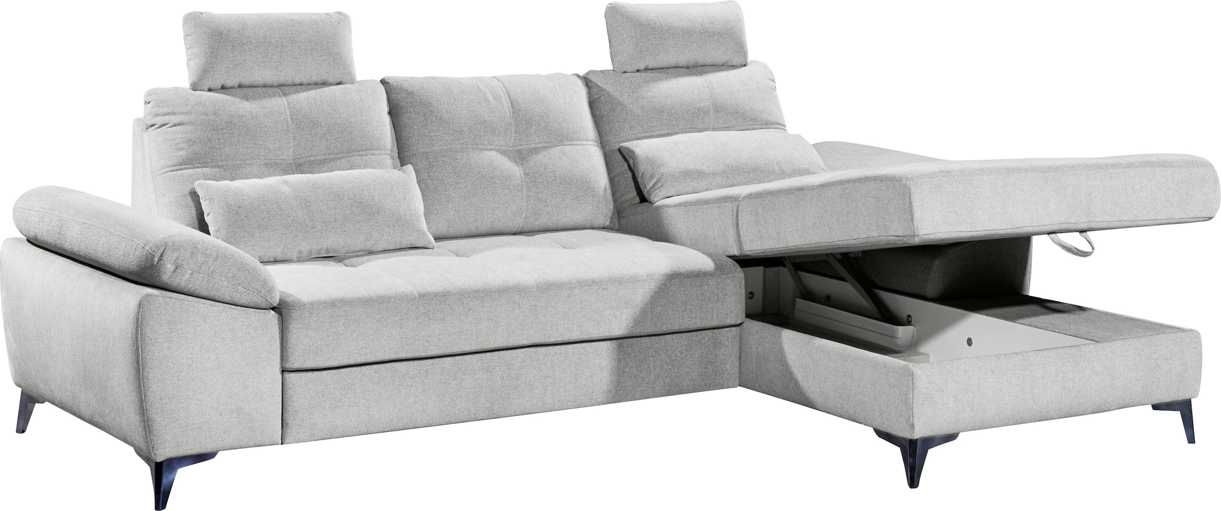 ED EXCITING DESIGN Ecksofa »Auckland L-Form mit Bettfunktion, Bettkasten«, Armteilverstellung, Kopfstützen & 2 Nierenkissen