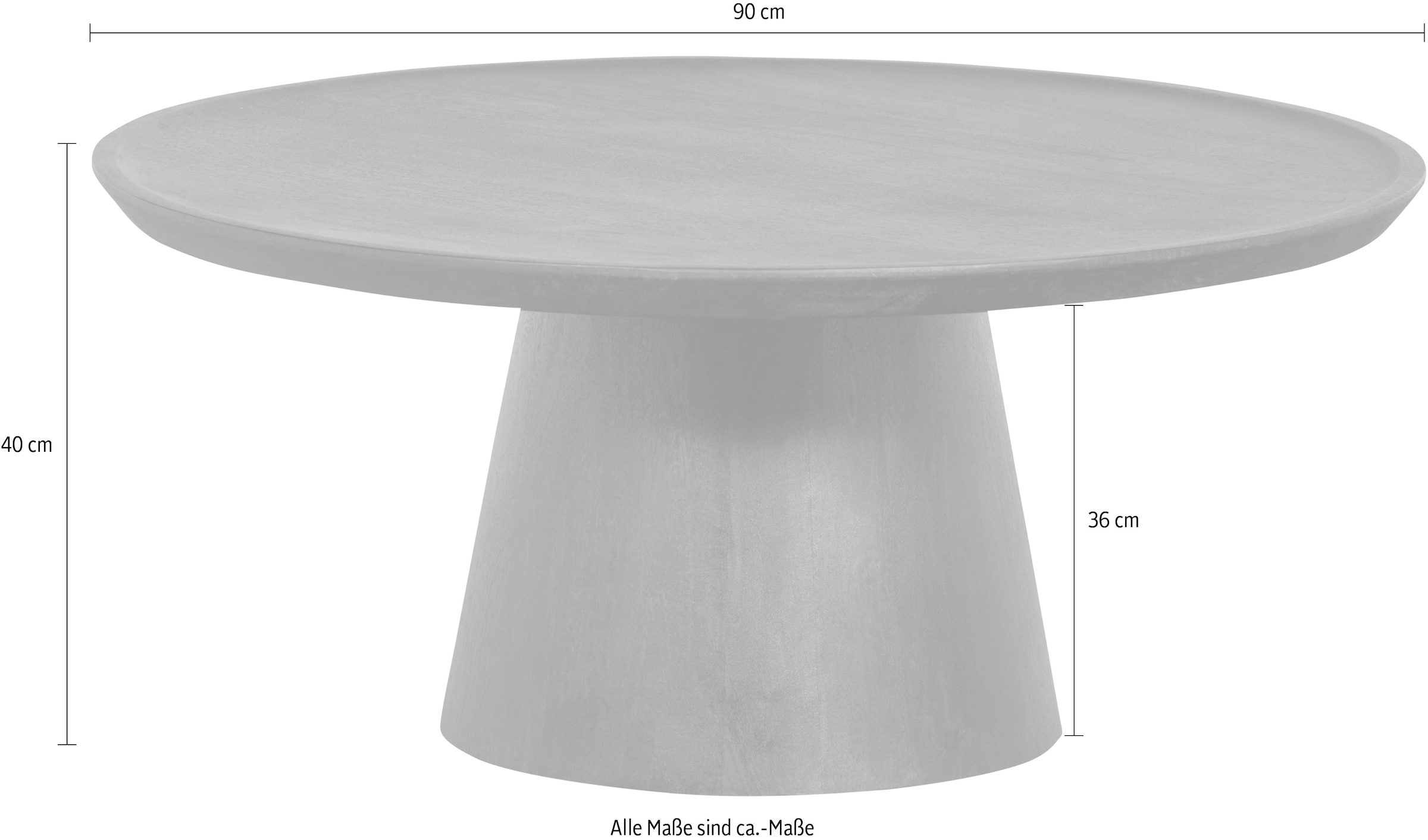 WOOOD Couchtisch »Coffee A Gogo mit Massivmangoholz und bauchigem Standfuss Ø 90 x 40 cm« Tischblattdicke 4 cm, umlaufender Randerhöhung, Tragkraft 15 kg