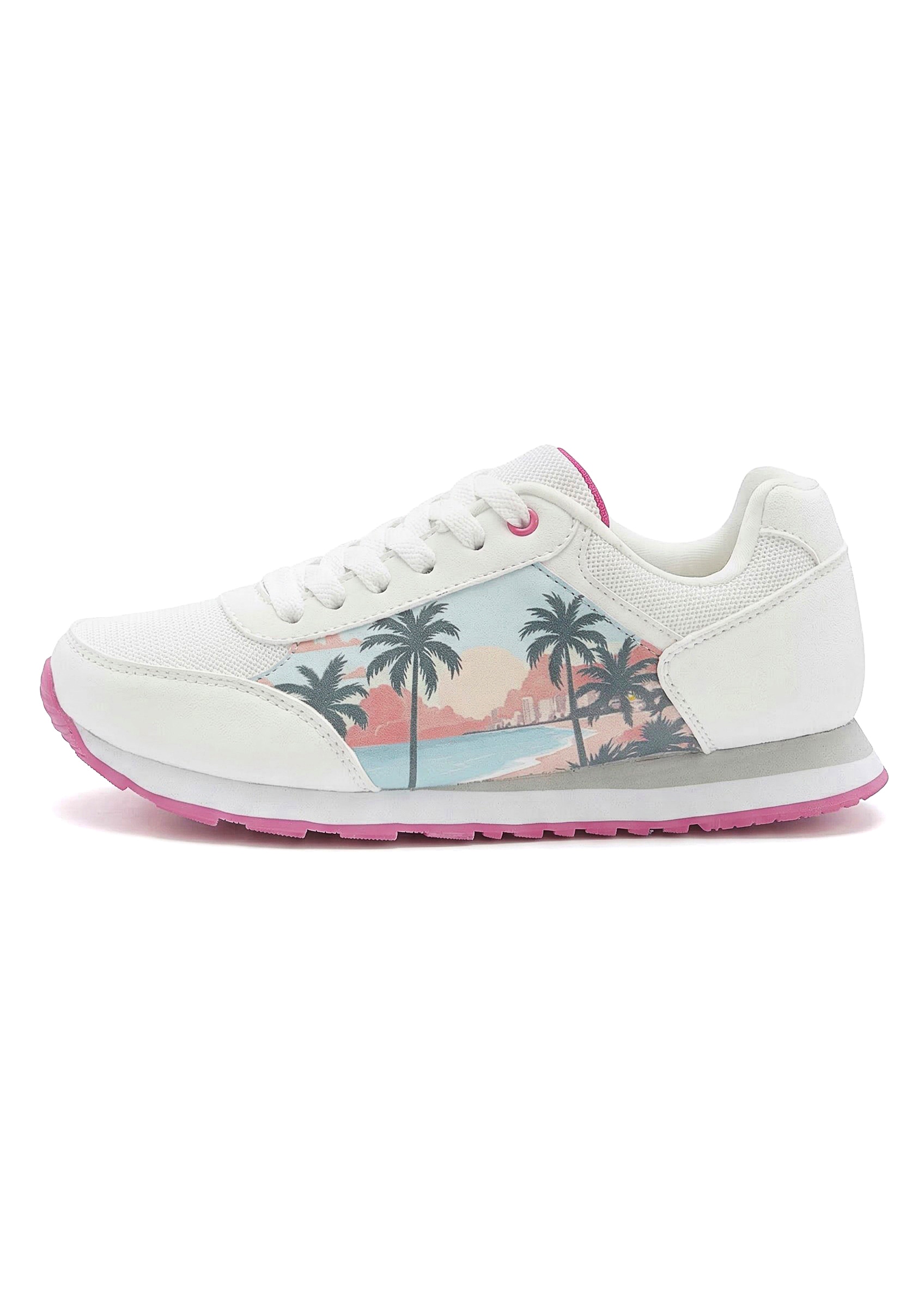 LASCANA Sneaker »Freizeitschuh, Schnürhalbschuh,«  NEU mit raffiniertem Städte-Druck und herausnehmbarer Innensohle