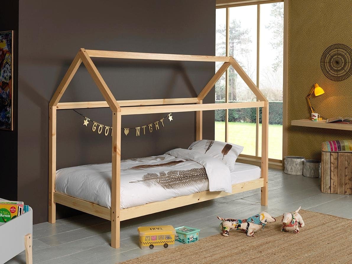 Vipack Lit de maison »Dallas, Hausbett Kiefer massiv, stabil gebaut, mit Rolllattenrost« L/H/P env. 208x158,5x98 cm, toit décoratif personnalisable,  au choix avec ou sans tiroir de lit, 2 couleurs au choix