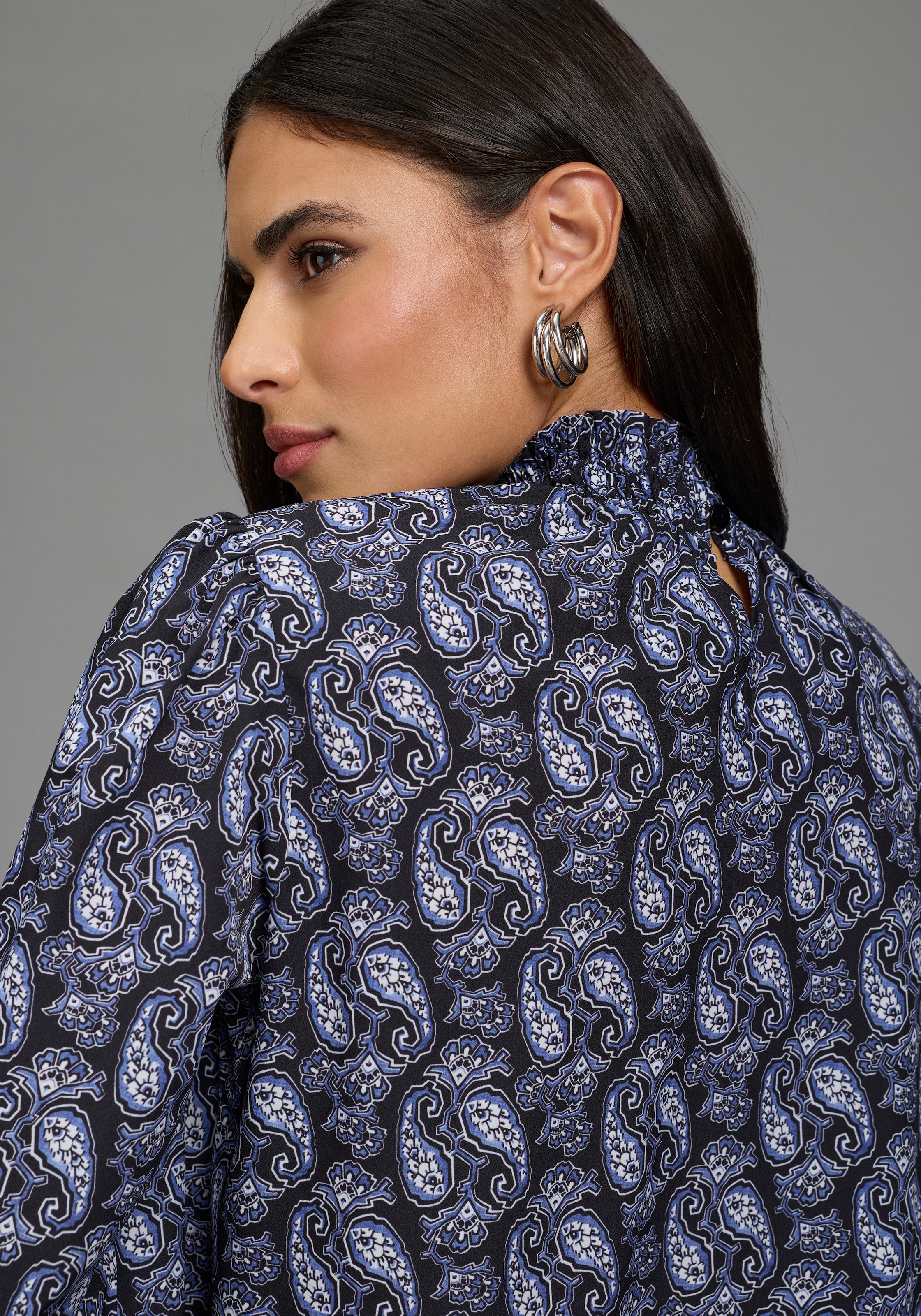 Laura Scott Blouse à pression coupe ample, avec bas de manches smocké