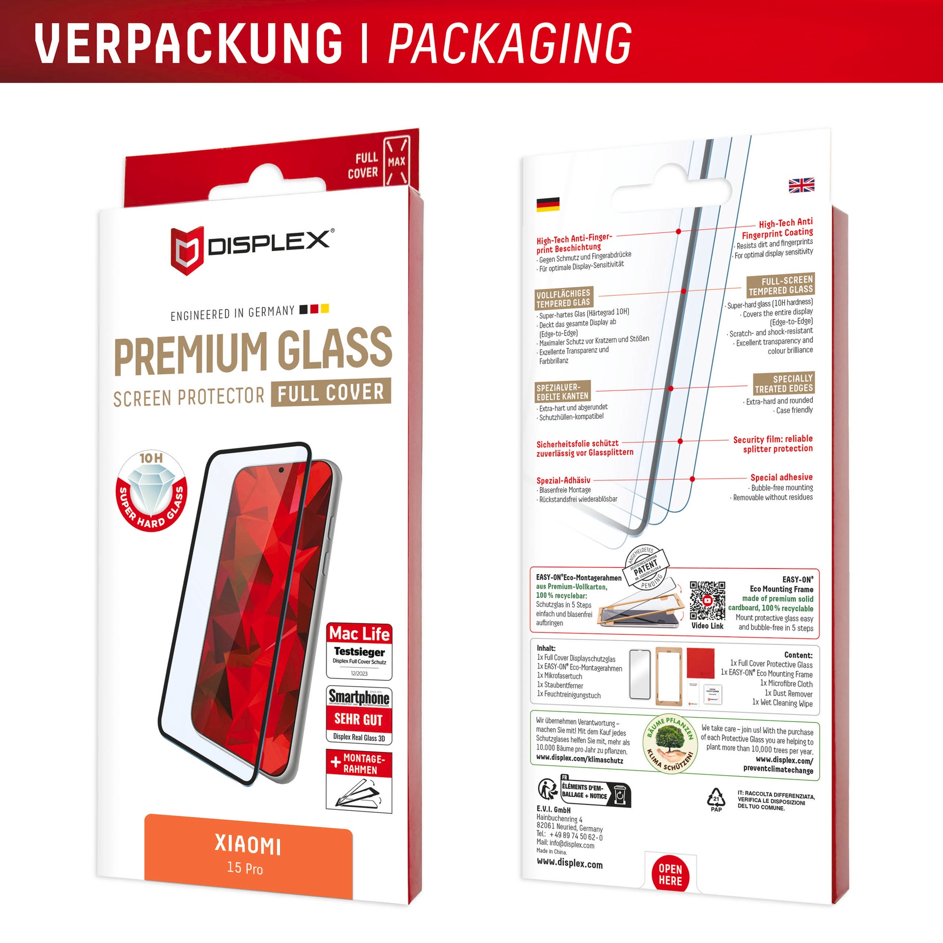 Displex Verre de protection d'écran »Premium Glass Screen Protector (Full Cover)« für Xiaomi 15 Pro Displayschutzfolie, Schutzfolie, Bildschirmschutz, kratz- & stossfest