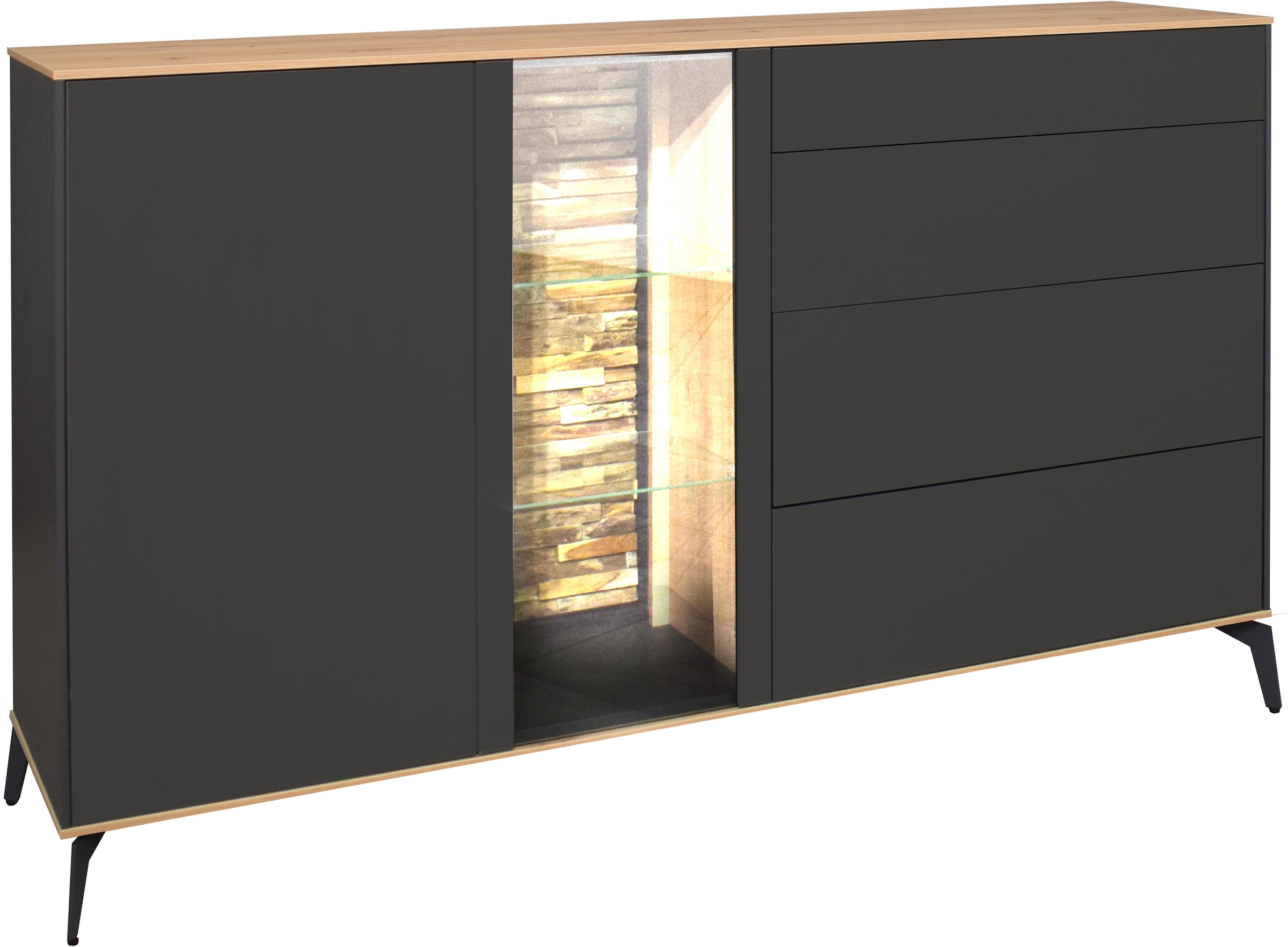 Mäusbacher Kommode Faro Sideboard B 169 cm, inkl. Beleuchtung, Push to open, Metallfüsse