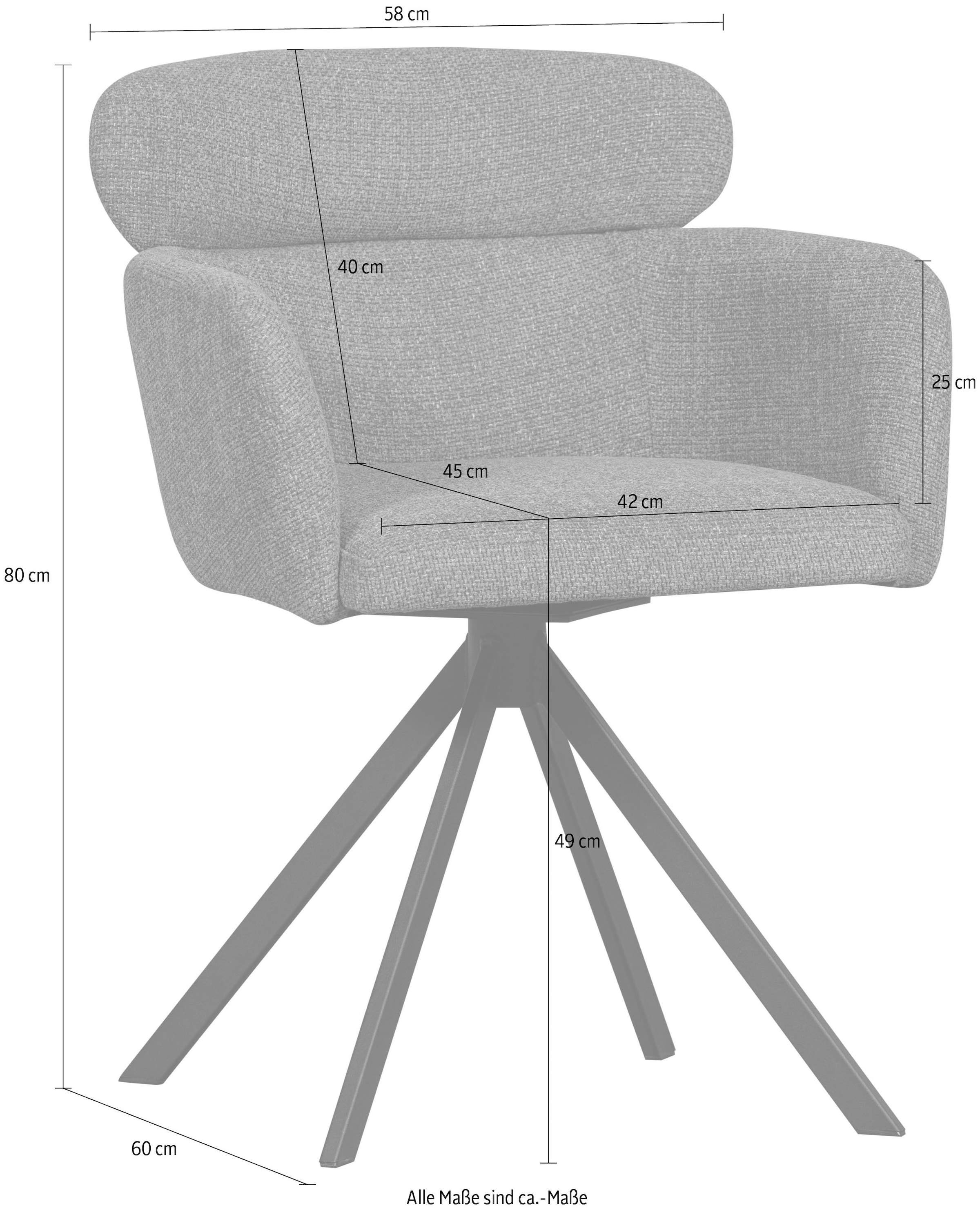 WOOOD Esszimmerstuhl »Fenne aus Kunstleder mit Drehgestell aus Metall H 80 x B 58 cm« (Set) 2 Stk.Polterstuhl mit Drehfuss, gewebtem Stoff, Höhe 80 cm
