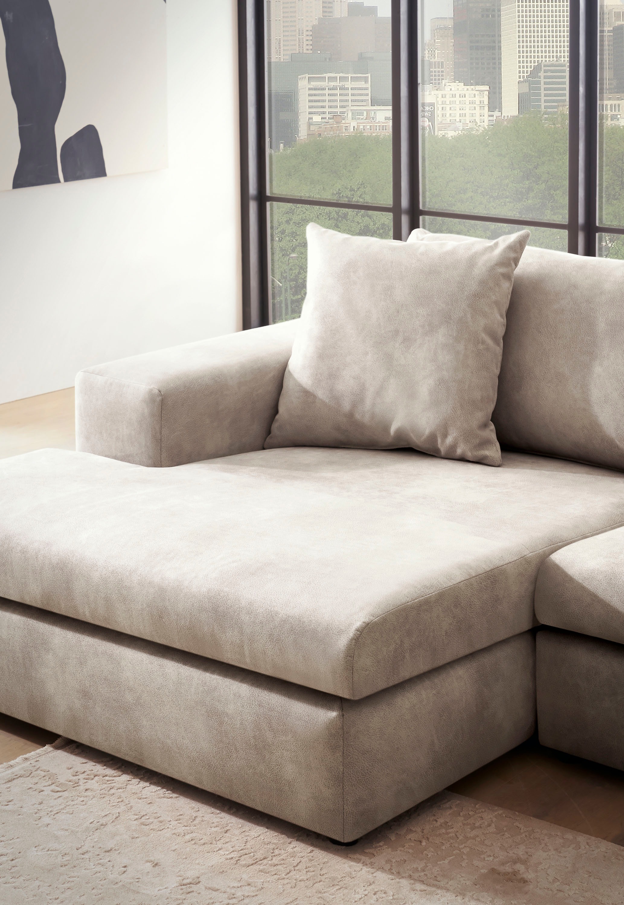 andas Ecksofa »SLEETLAND XXL in Samtvelours oder Vintage-Leder-Optik, L-Form,«, besonders gross und bequem