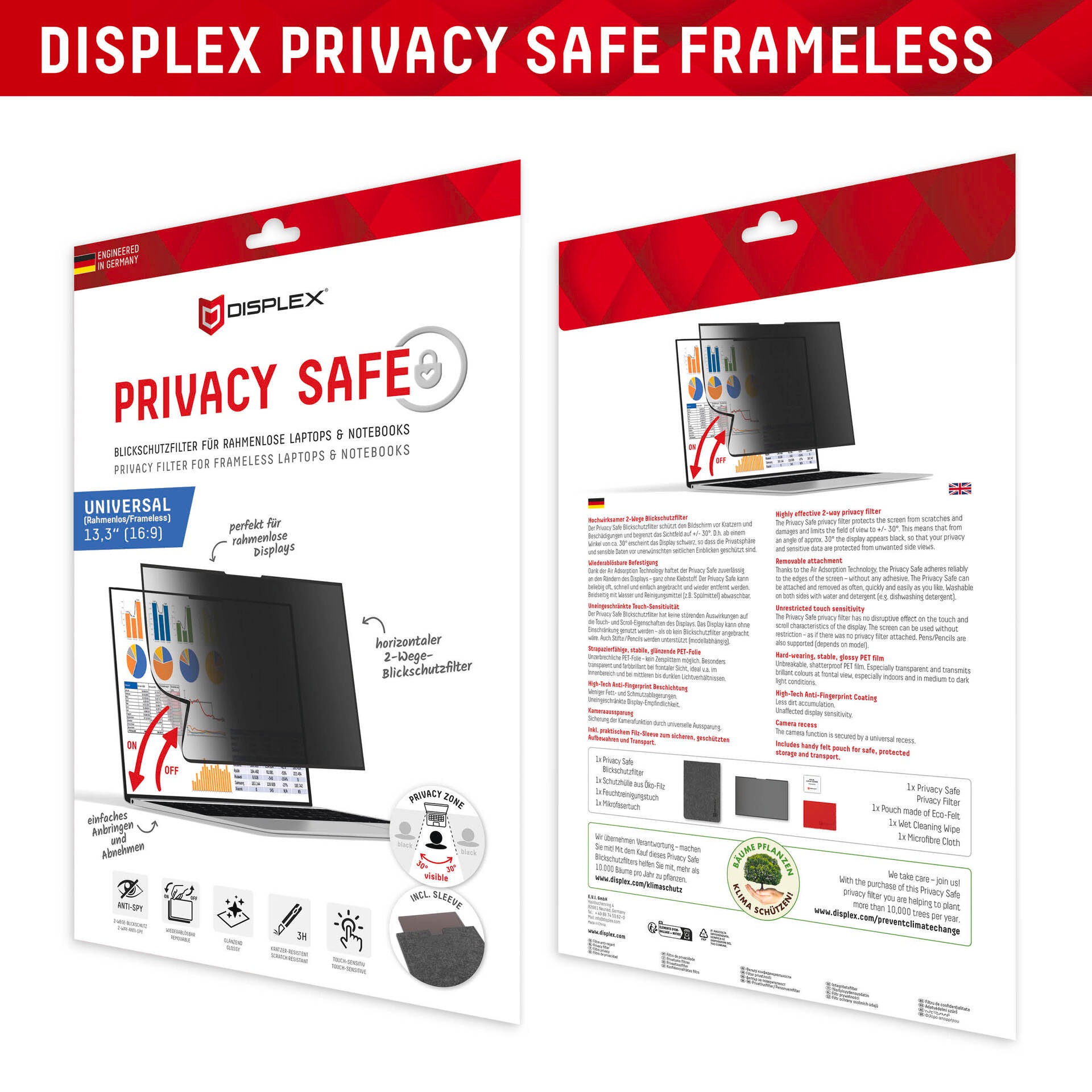 Displex Film de protection d'écran »Privacy Safe« universal, 16:9, Blickschutzfolie, Schutzfolie, Bildschirmschutz
