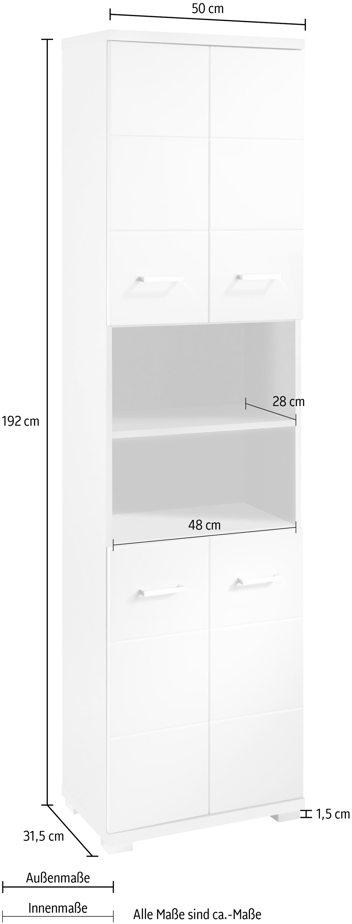 byLIVING Hochschrank »Nebraska«, Breite 50 cm, Badezimmerschrank mit Metallgriffen, viel Stauraum