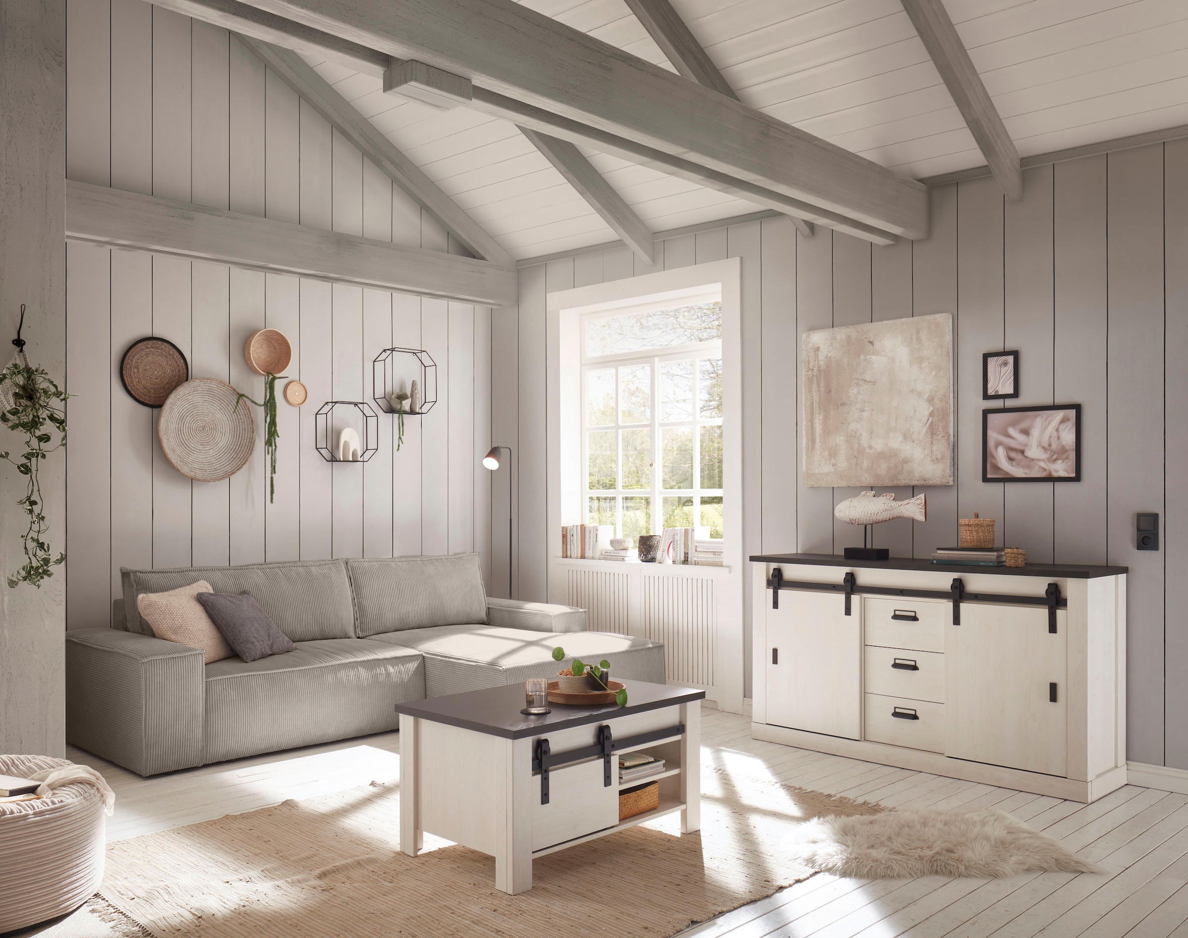 Home affaire Canapé d'angle »SHERWOOD Schlafsofa 267 cm, L-Form,« Schlaffunktion mit Bettkasten (210x136 cm), Cord, Vintage, Samtvelours