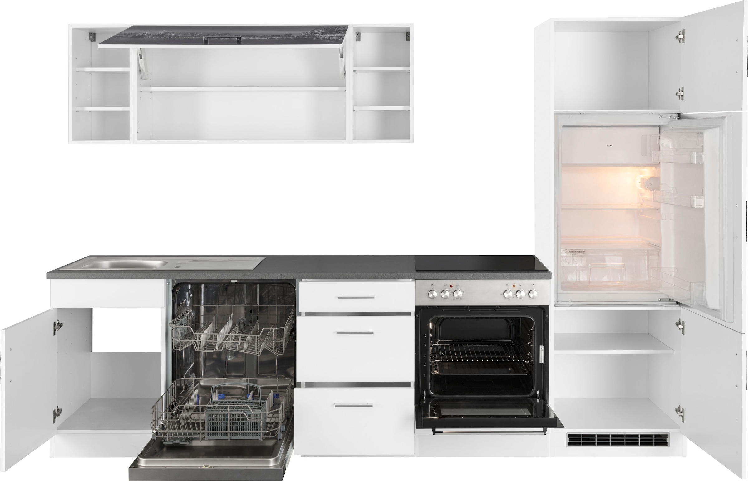 KOCHSTATION Kitchenette »KS-Paris – Küchen mit einzigartigen Fotomotiven auf den Fronten« largeur 280 cm, au choix avec appareils électriques, avec impression motif