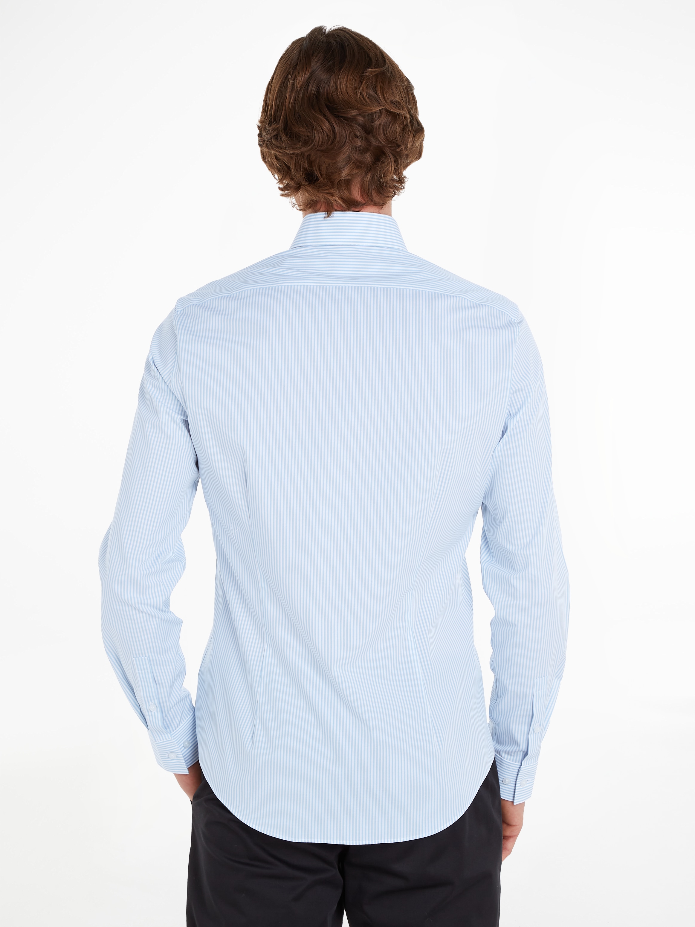 Calvin Klein Langarmhemd »POPLIN STRIPE SLIM SHIRT«, mit Logoprägung