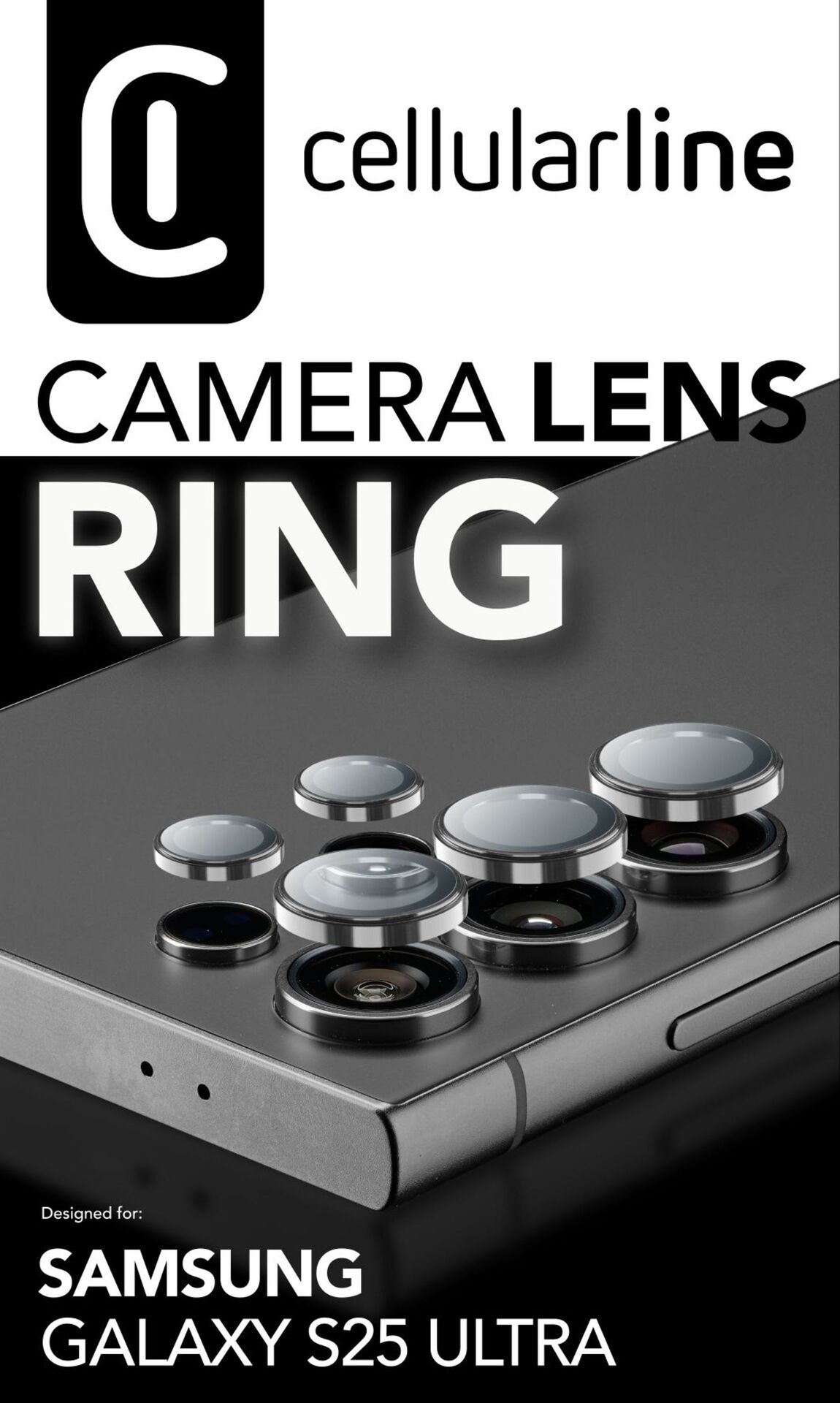 Cellularline Kameraschutzglas »Camera Lens Protection Ring«, für Samsung Galaxy S25 Ultra, Kameraschutz, Schutzglas, Linsenschutz, kratz- & stossfest