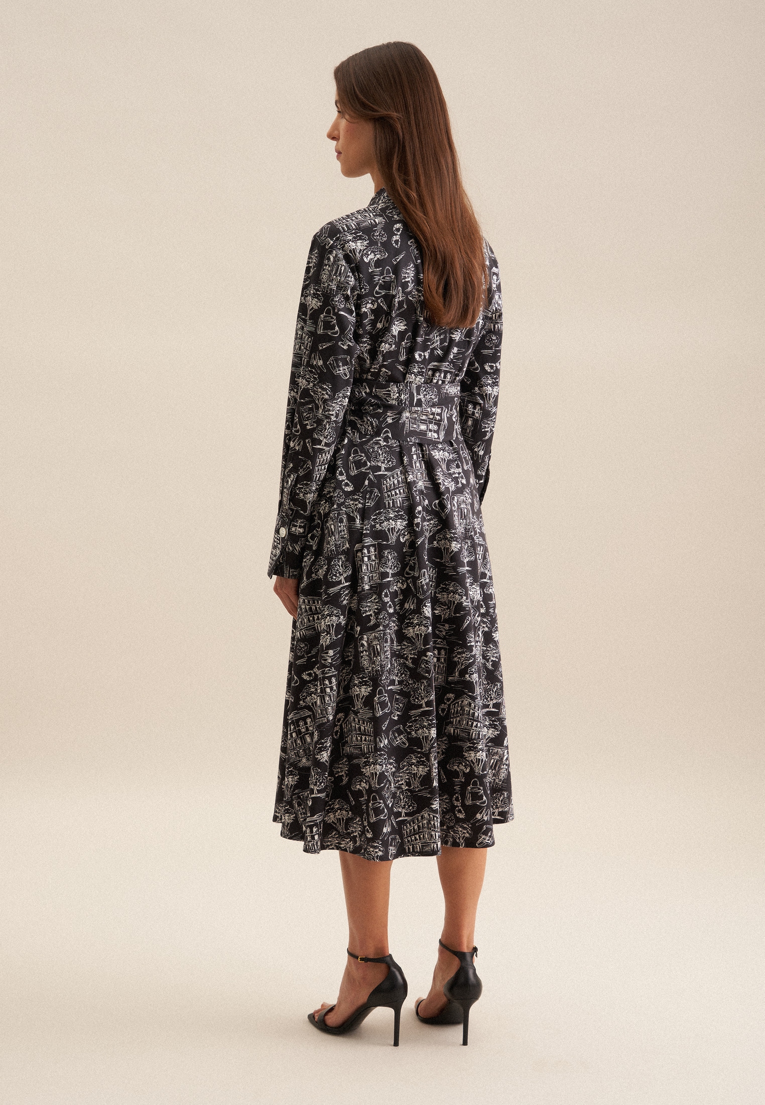 seidensticker Sommerkleid »Schwarze Rose«, Langarm Kragen Druck
