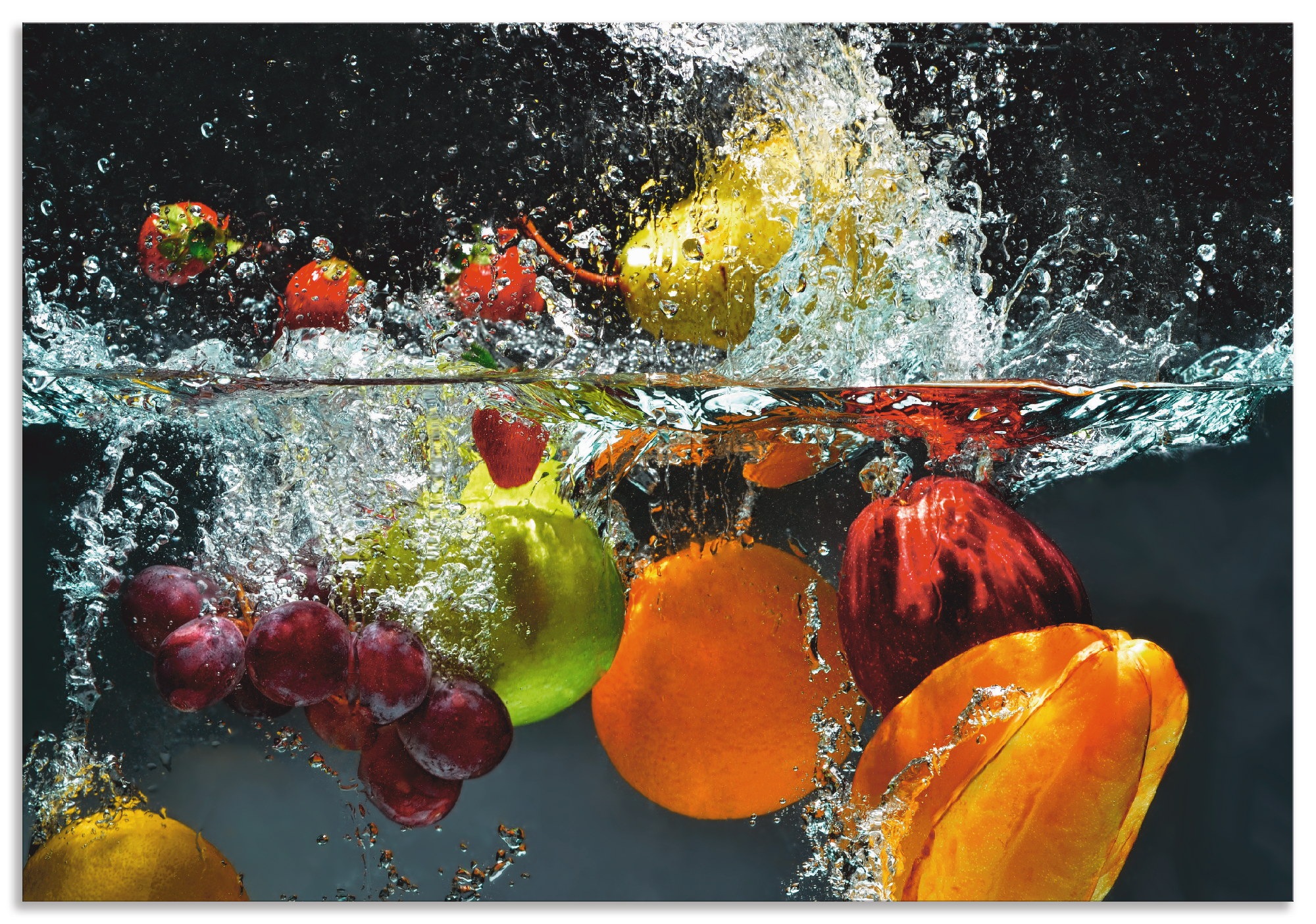 Image of Artland Küchenrückwand »Spritzendes Obst auf dem Wasser«, (1 tlg.), selbstklebend in vielen Grössen - Spritzschutz Küche hinter Herd u. Spüle als Wandschutz vor Fett, Wasser u. Schmutz - Rückwand, Wandverkleidung aus Alu bei Ackermann Versand Schweiz