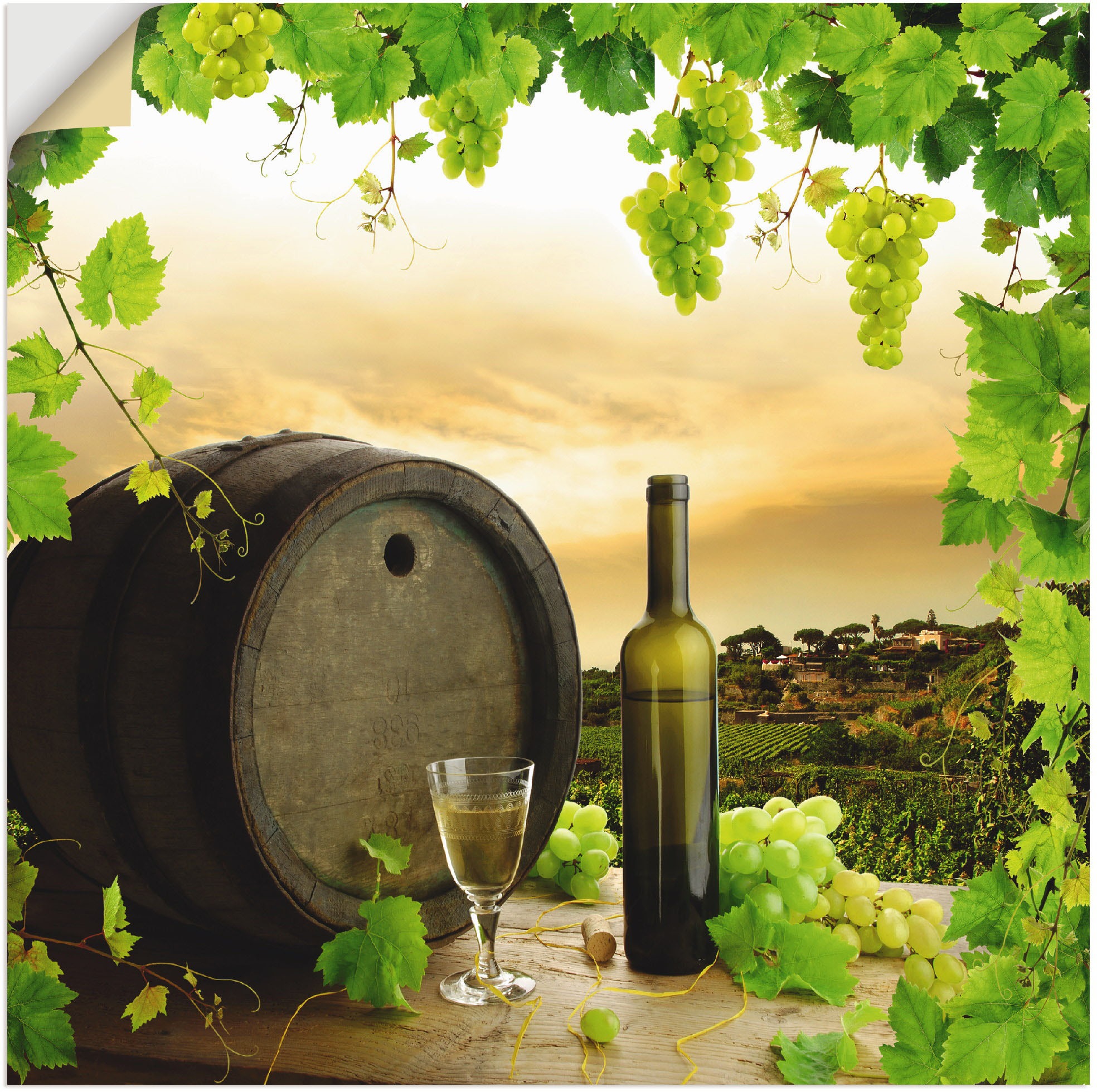 Image of Artland Wandbild »Wein Trauben Reben Weinberg«, Wein Bilder, (1 St.), in vielen Grössen & Produktarten - Alubild / Outdoorbild für den Aussenbereich, Leinwandbild, Poster, Wandaufkleber / Wandtattoo auch für Badezimmer geeignet bei Ackermann Versand Schwe