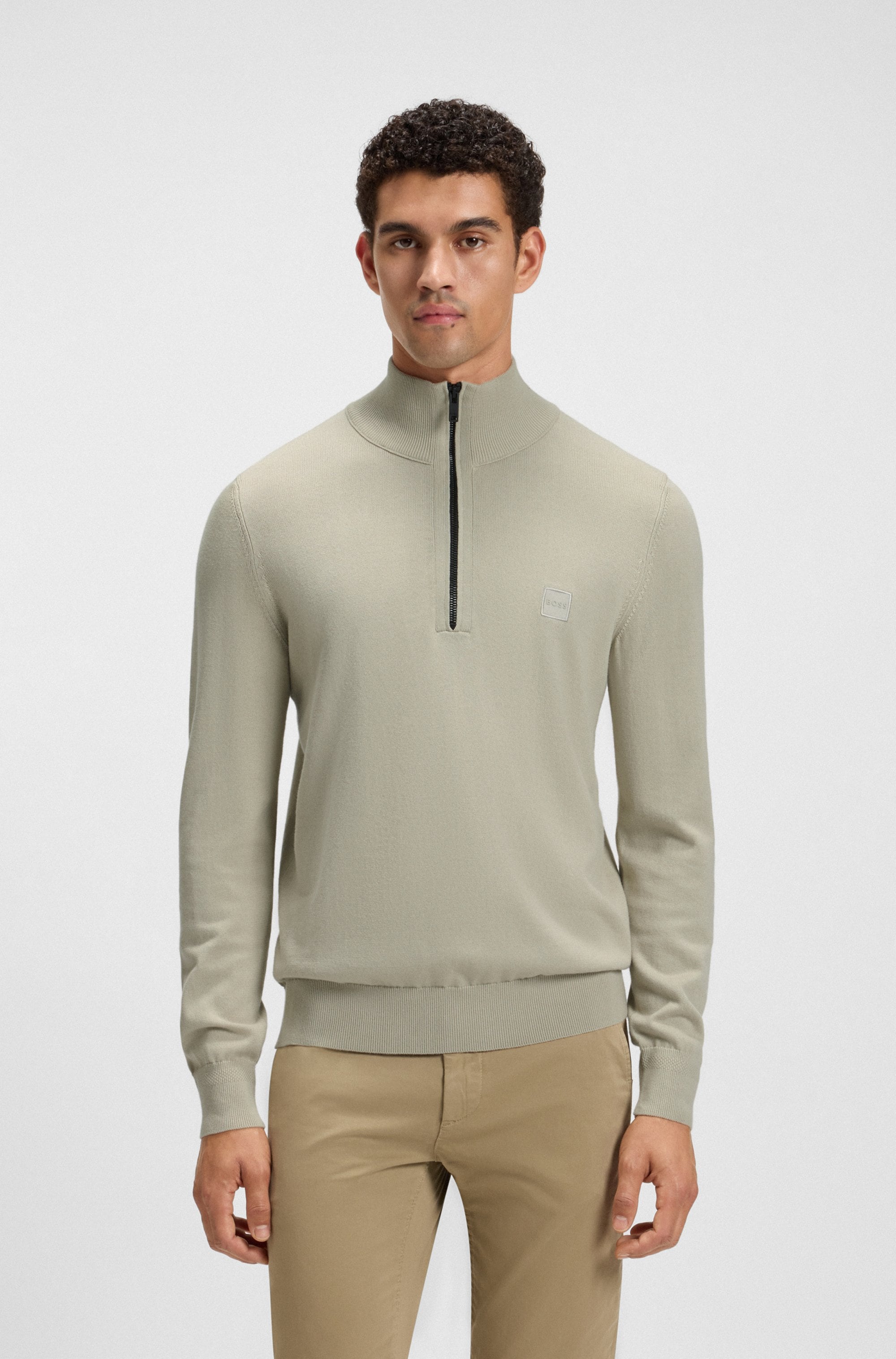 Image of BOSS ORANGE Rollkragenpullover "Kanobix" Regular fit, Stehkragen mit Reissverschluss, Ton-in-Ton Logo