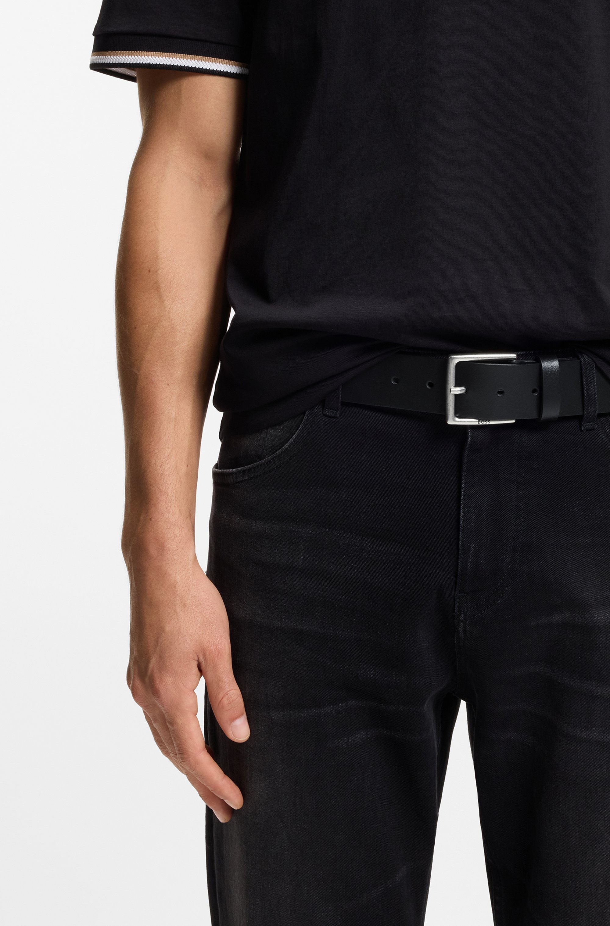 BOSS Ceinture en cuir »Rummi_Sz40« aus italienischem Leder mit Metall-Details in Antik-Optik