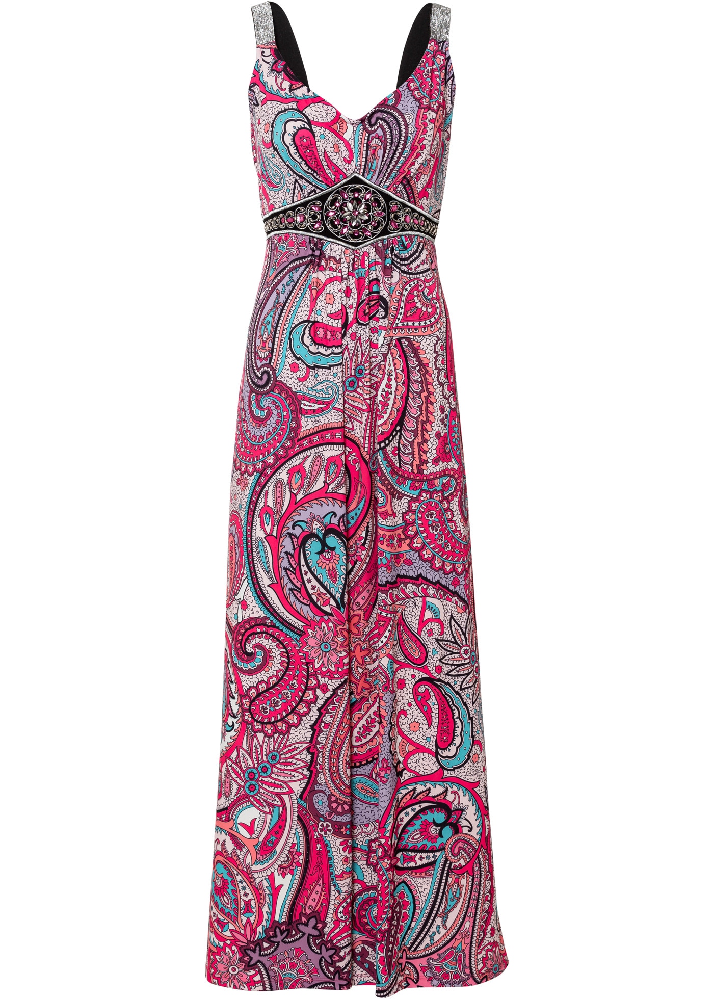 bonprix Maxikleid »Maxikleid mit Applikationen« ohne Ärmel, elastisches Material, schmale Passform