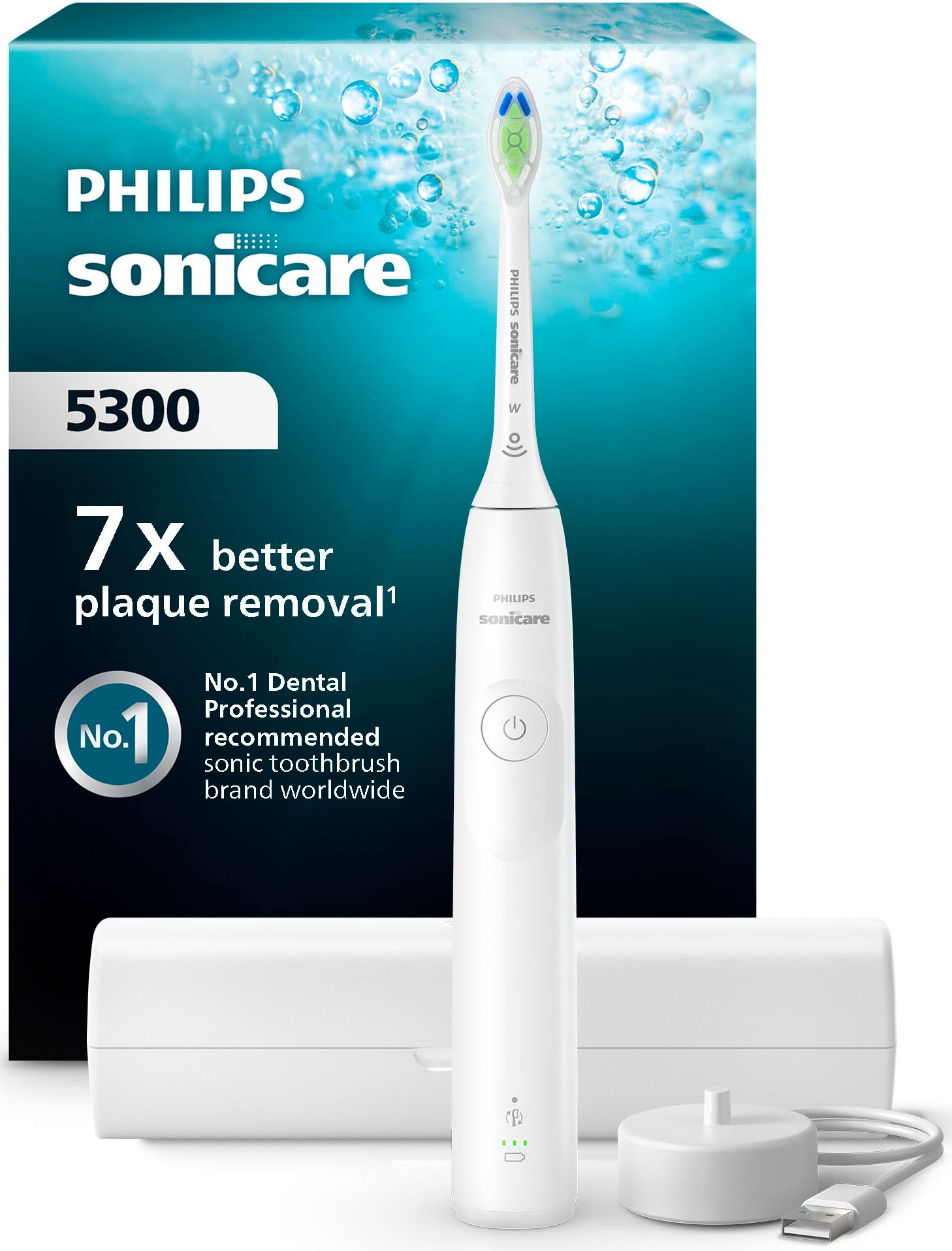 Philips Sonicare Elektrische Zahnbürste »Series 5300« 1 Stk. Aufsteckbürsten mit Andruckkontrolle, 2 Intensitätsstufen, inkl. Ladegerät, Reiseetui