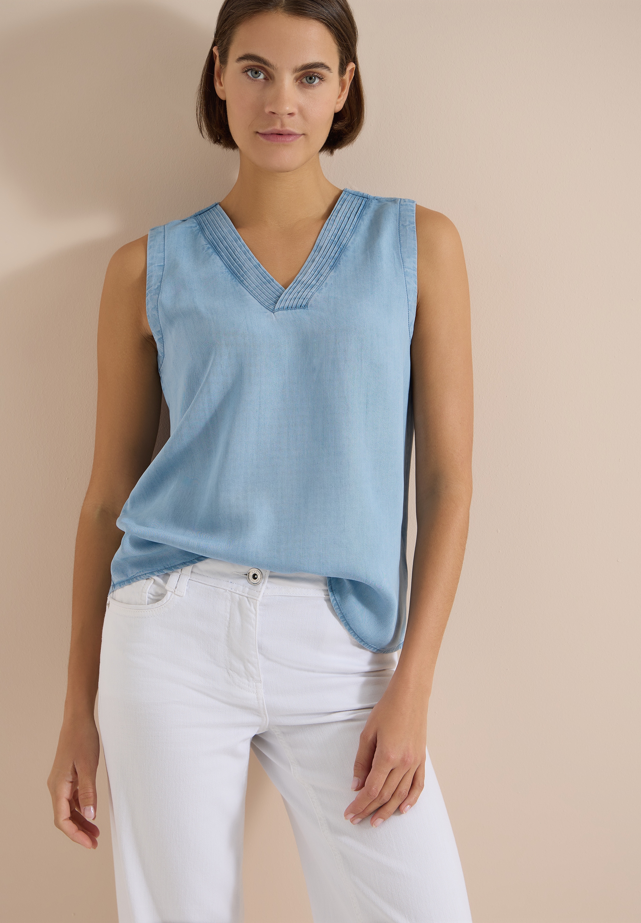 Image of Cecil Blusentop Blusentop - Sommershirt im Denim-Look mit V-Neck