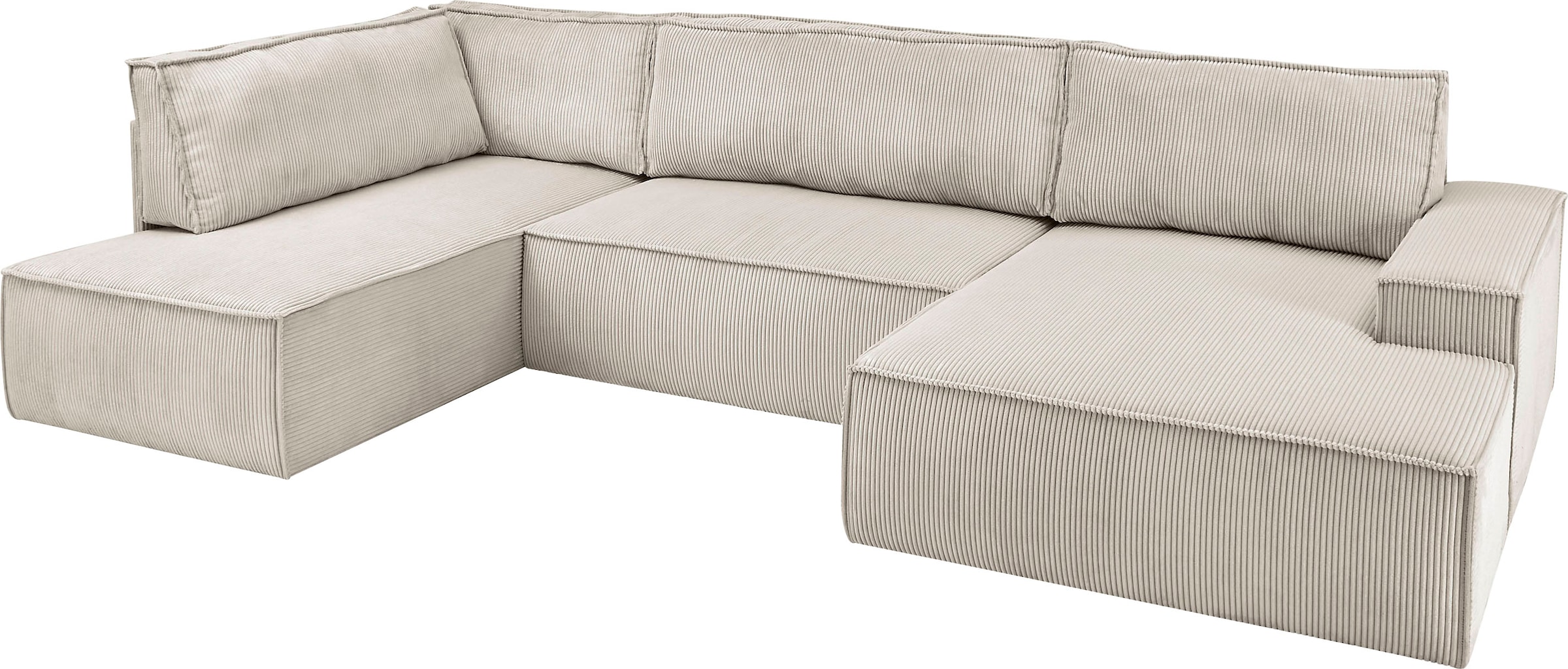 Home affaire Wohnlandschaft »SHERWOOD 329 cm, U-Form, Schlafsofa,«, Schlaffunktion m. Bettkasten (194x139 cm), Cord, Vintage, Samtvelours