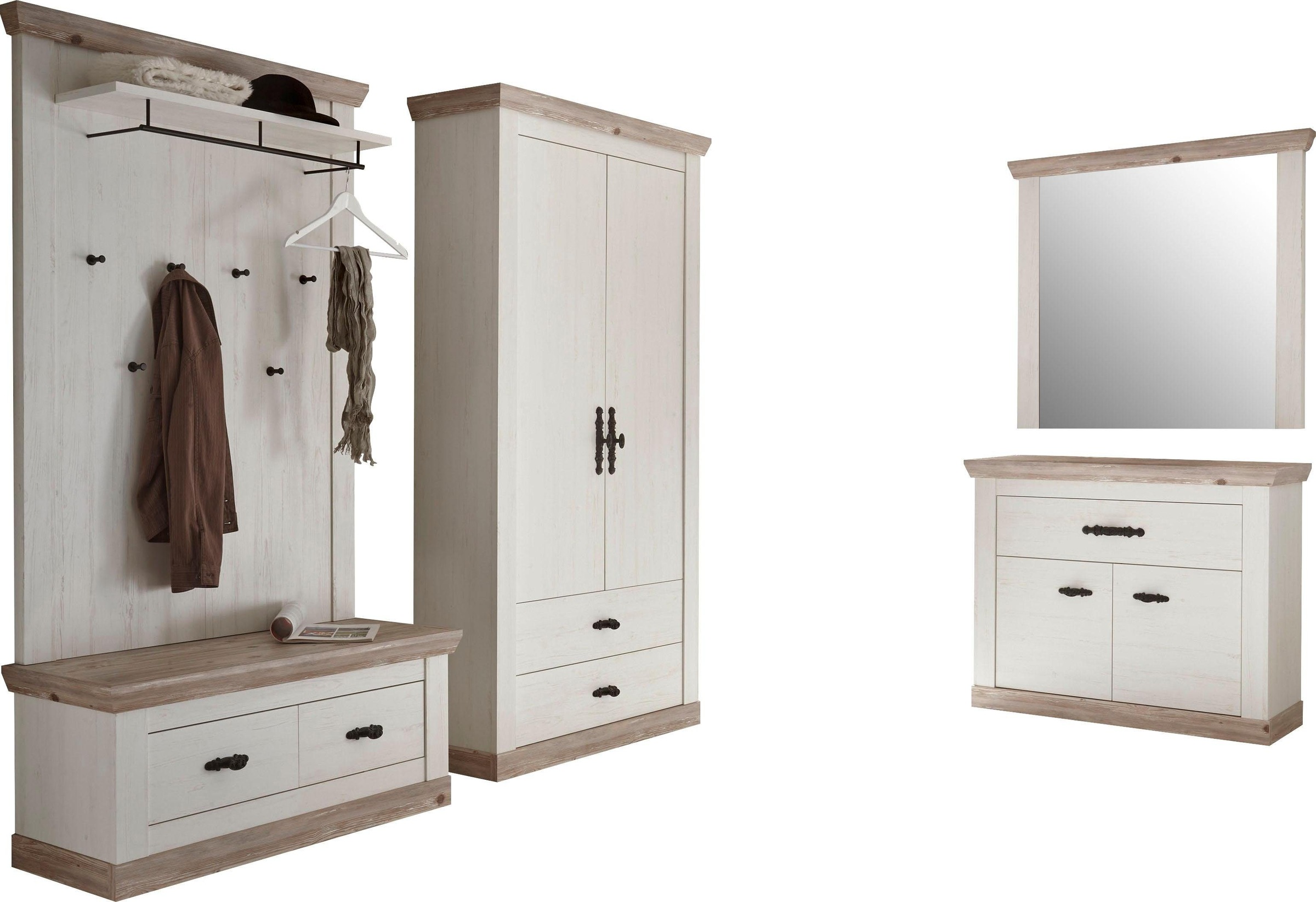 Image of Home affaire Garderoben-Set »Florenz«, (5 St.), bestehend aus 1 Bank, 1 Paneel, 1 Kommode, 1 Spiegel und 1 Stauraumschrank bei Ackermann Versand Schweiz