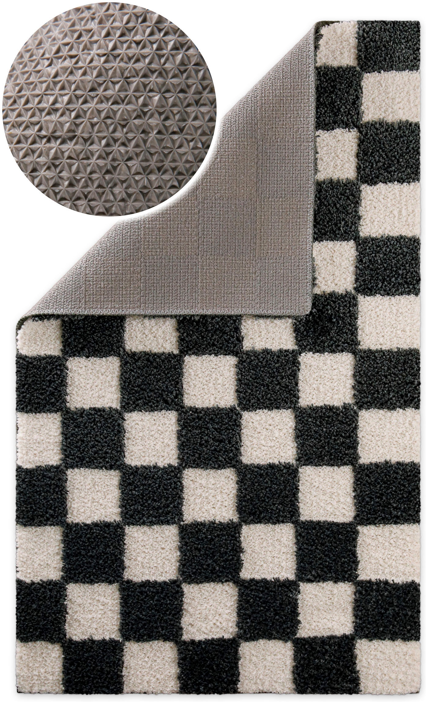 Wecon home Tapis de bain »Bobbi« Höhe 25 mm Badteppich, Schachbrett-Design, weich, rutschhemmend, waschbar