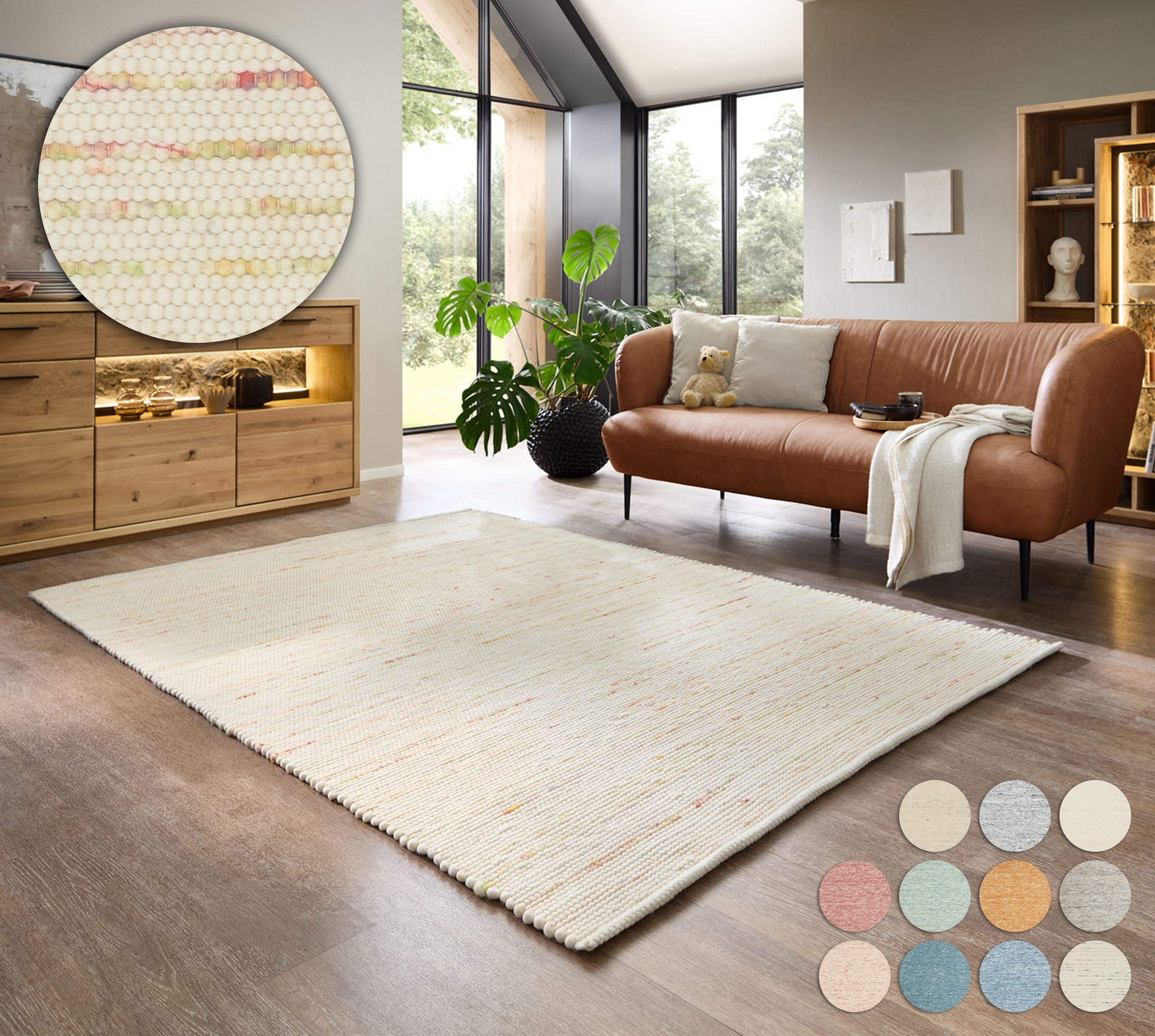 my home Tapis en laine »Pirker« Rectangulaire 12 mm Höhe Wendeteppich, meliert, reine Wolle, handgewebt, Scandi, Wohnzimmer