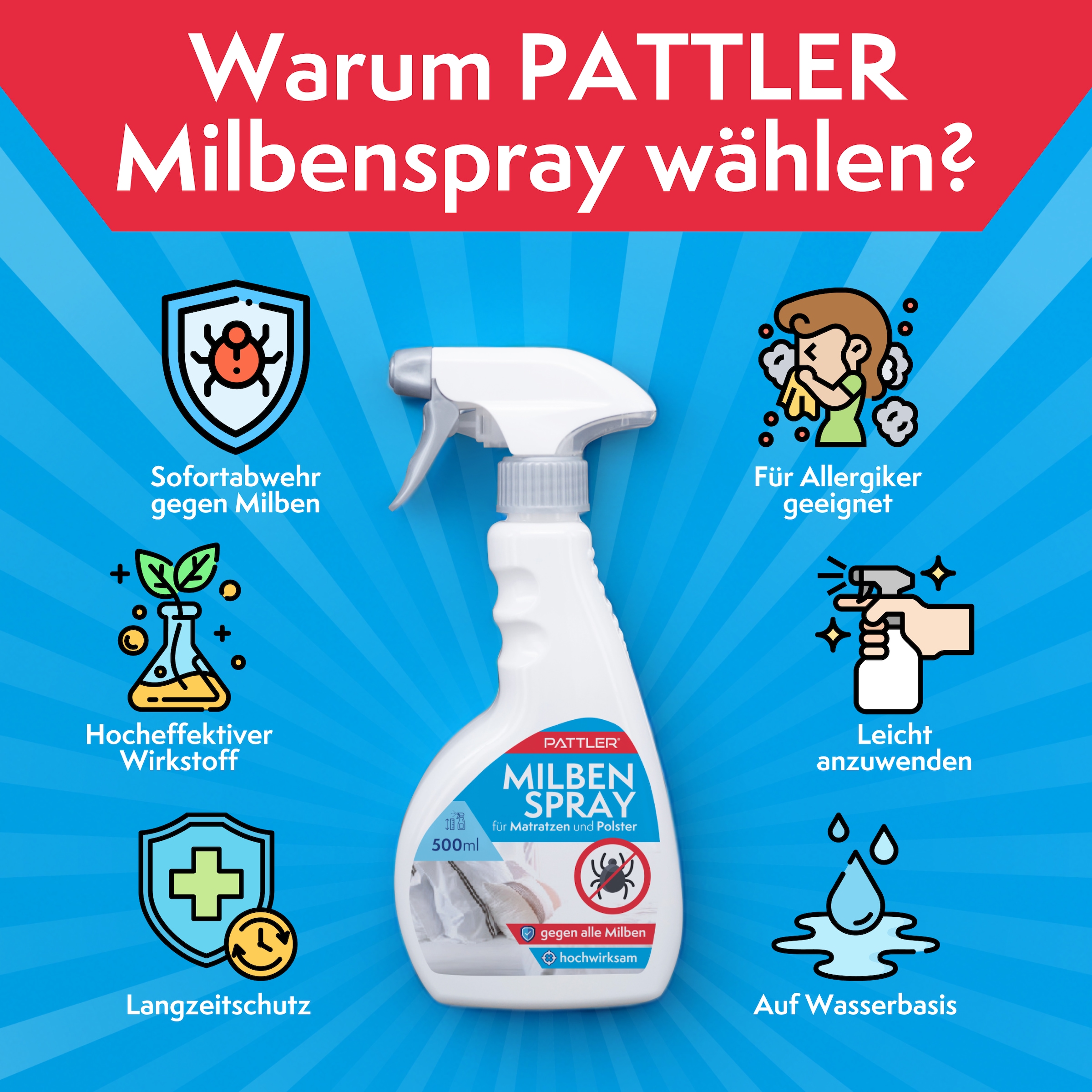 Pattler Spray acaricide »Optimiert für Matratzen & Textilien« 500 ml