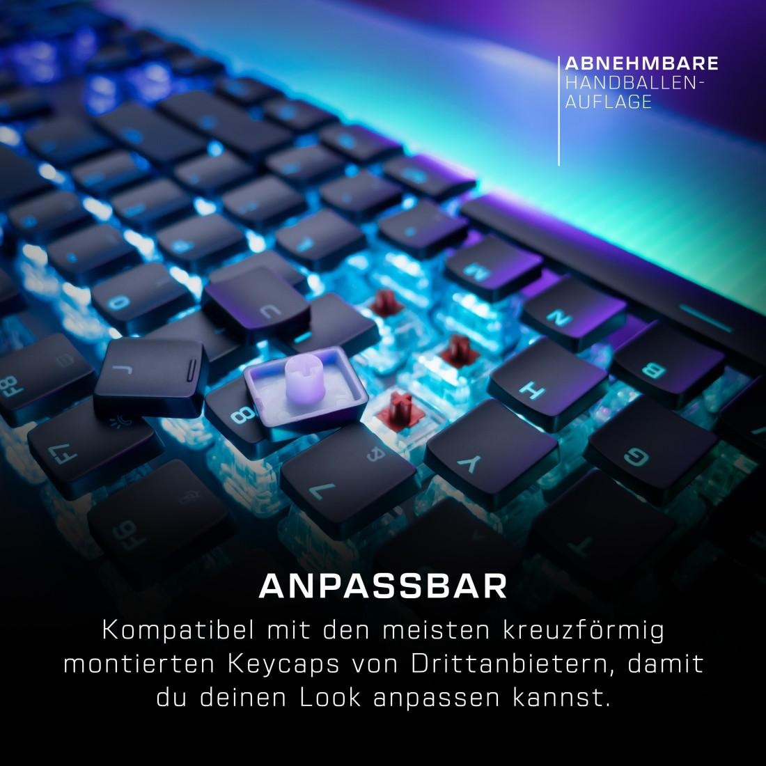 ROCCAT Gaming-Tastatur »Vulcan II Max, mechanisch, lineare Tasten«, (ausklappbare Füsse-Funktionstasten-Handgelenkauflage-Lautstärkeregler-Multimedia-Tasten-USB-Anschluss)