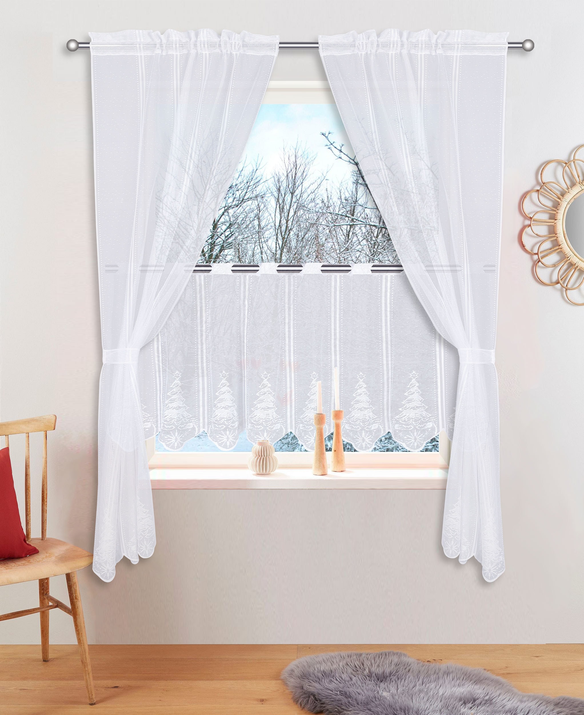 Image of Home affaire Scheibengardine »Tannenbaum«, (5 St.), 5-tlg. Gardinen Set inkl. 2 Raffhaltern bei Ackermann Versand Schweiz