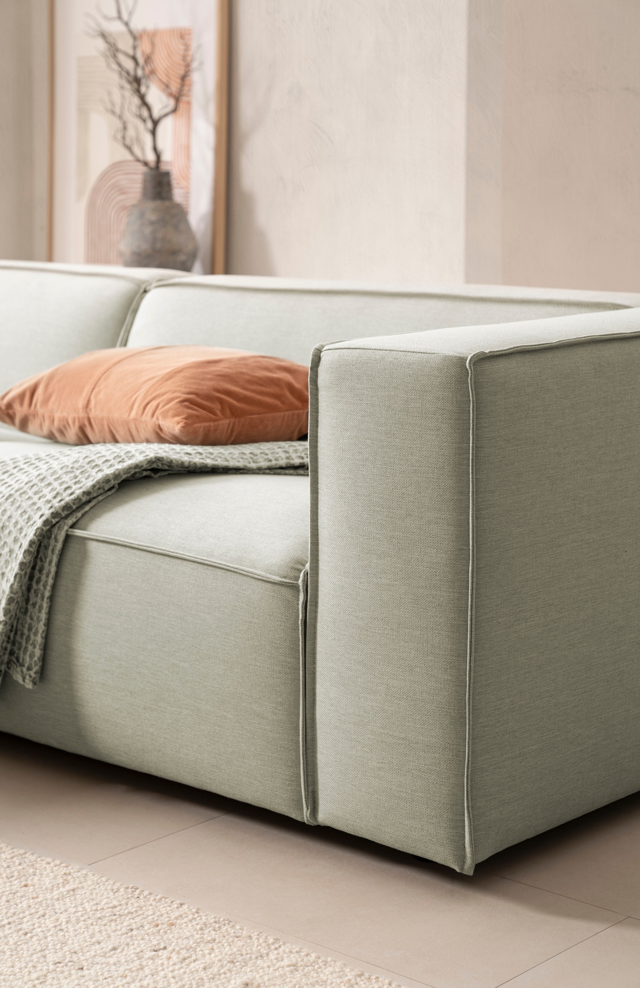 LeGer Home by Lena Gercke Ecksofa »PIARA mit Kedernaht in Cord oder Leinenoptik, moderne Couch in L-Form«, wahlweise Ottomane rechts/links, schwarze Füsse, bequemer Sitzkomfort