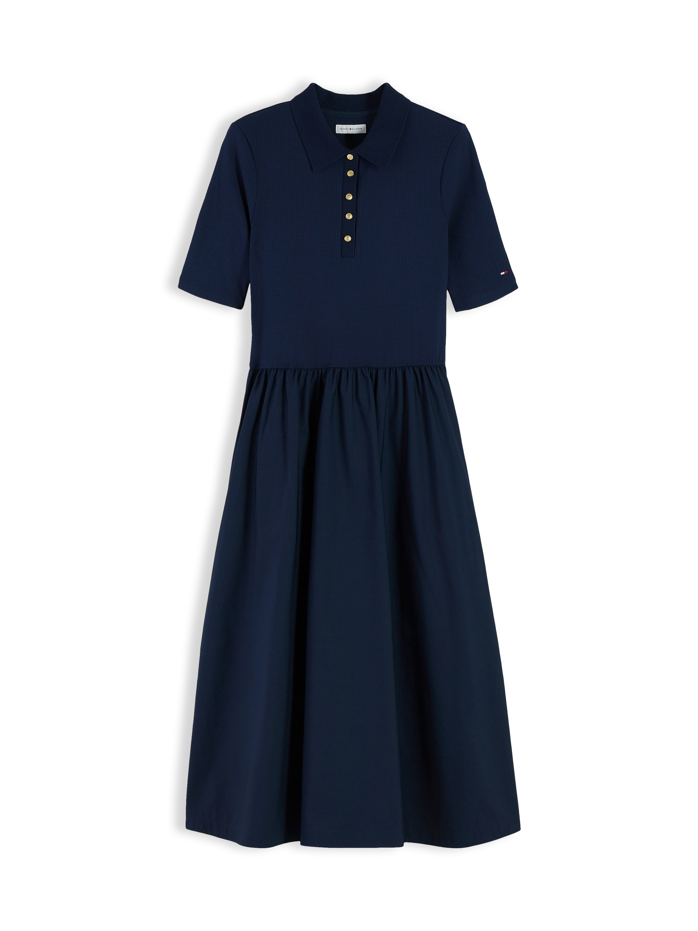 Tommy Hilfiger Robe midi »5X2 RIB F&F MIDI S/S POLO DRESS« coton, ajusté, structure côtelée